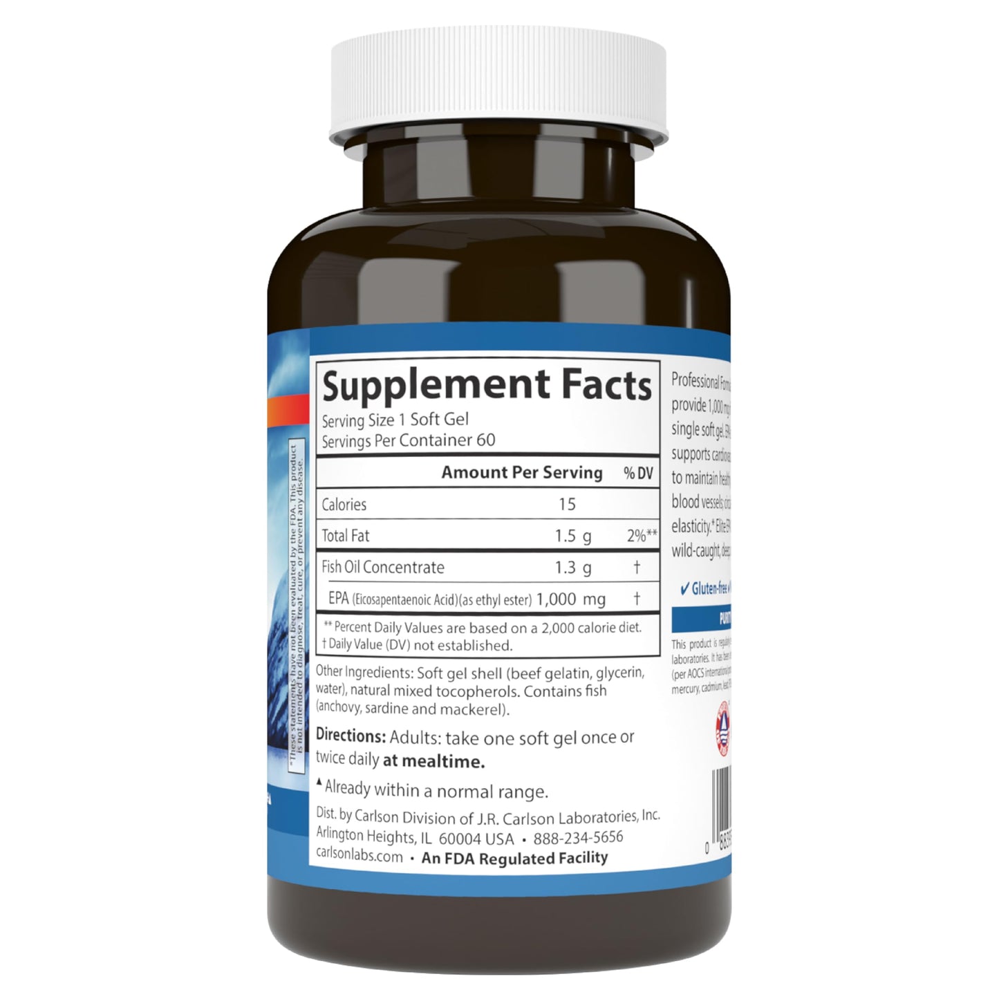 Carlson - Elite EPA Gems, 1000 mg EPA Fish Oil, Wild-Caught, Norwegian Fish Oil Supplement, Sustainably Sourced, Helps Maintain Healthy Triglyceride Levels, 60 Softgels - Medaid International