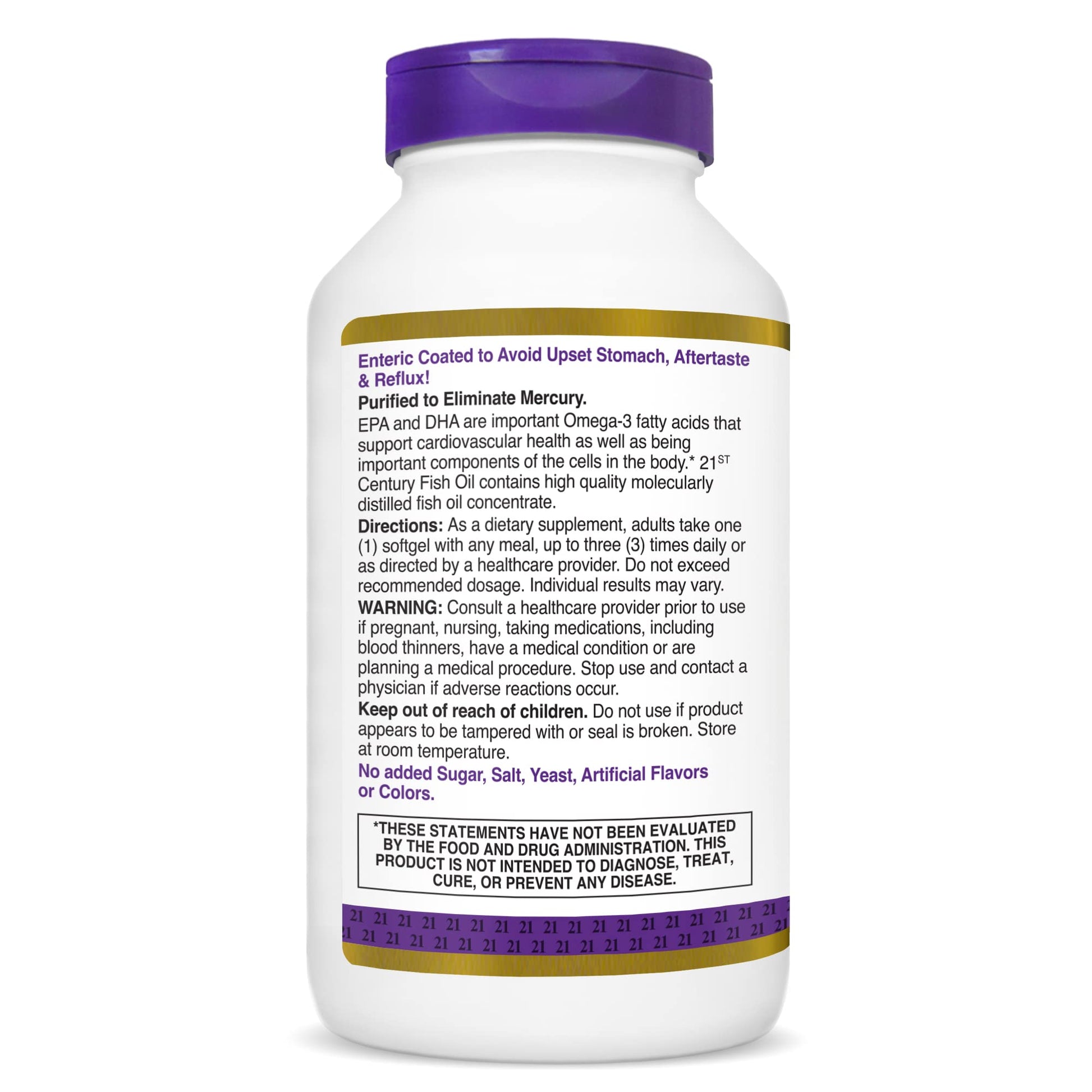 21st Century Fish Oil 1000 Mg Enteric Coated Softgels, 180Count - Medaid International