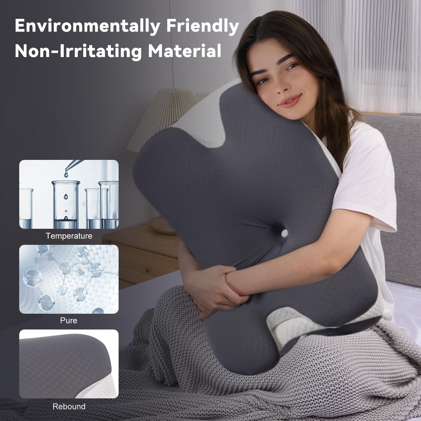 Vipfree Cervical Cooling Ergonomic Pillow, Adjustable Ergonomic Memory Foam Pillow, Cervical Support & Relieves Neck and Shoulder Pain, Orthopedic Pillow for All Sleep Positions - Medaid International