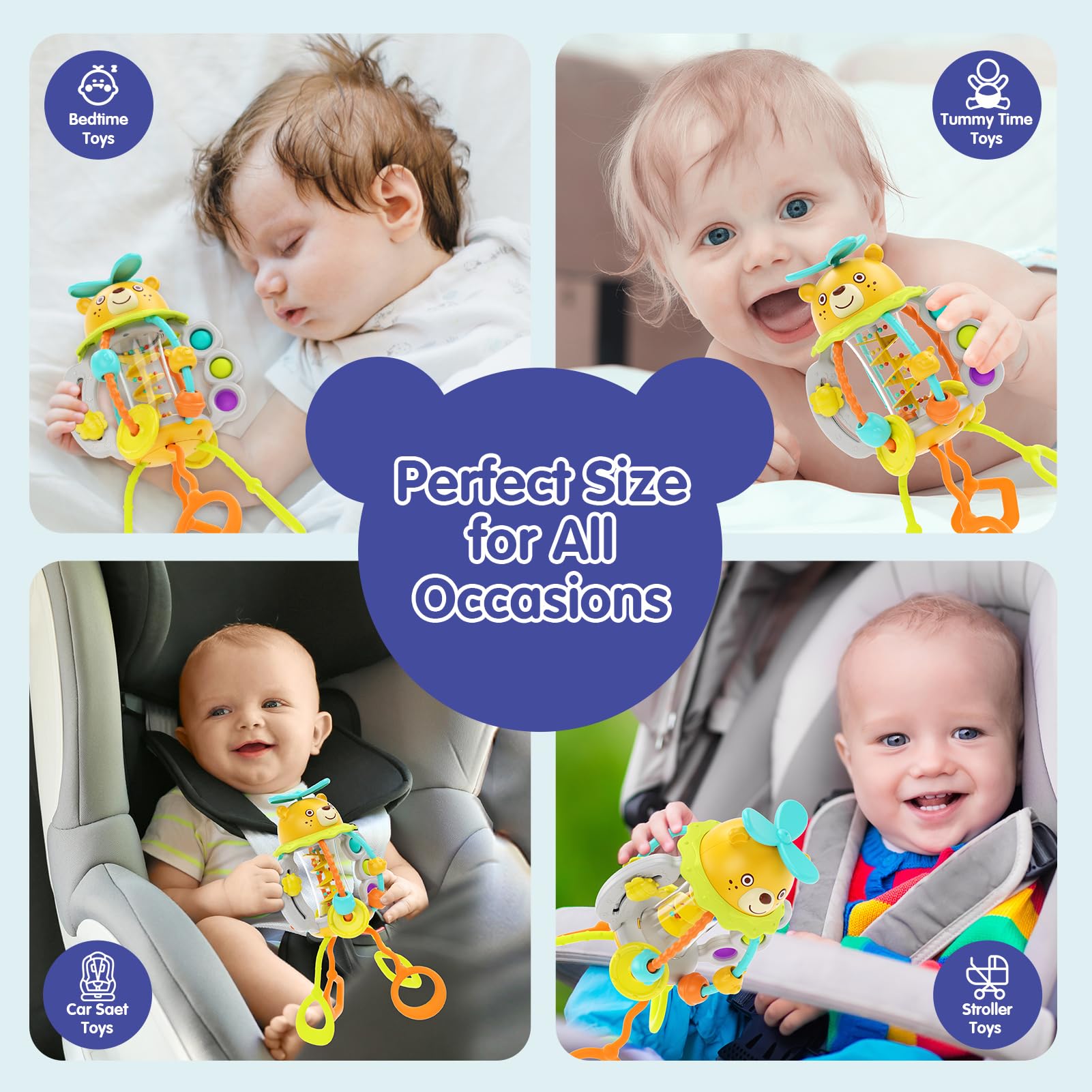 HOLA Montessori Toys for 1 Year Old Boys-Rattle Teething Baby Toys 0-6 & 6-12 Months, Silicone Pull String Sensory Toys for 1 Year Old Girl Gifts Christmas Stocking Stuffers - Medaid International