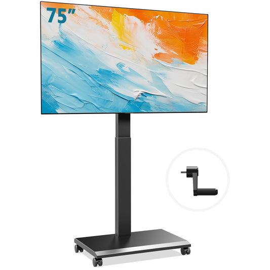 FITUEYES Hand Crank Lift TV Stand with Wheels, Tilt & Swivel Rolling TV Stand for 32-75Inch TVs, Free Height Adjustable Mobile Television Stand Holds up to 88Lbs, Iron Base Max VESA 600x400mm - Medaid International