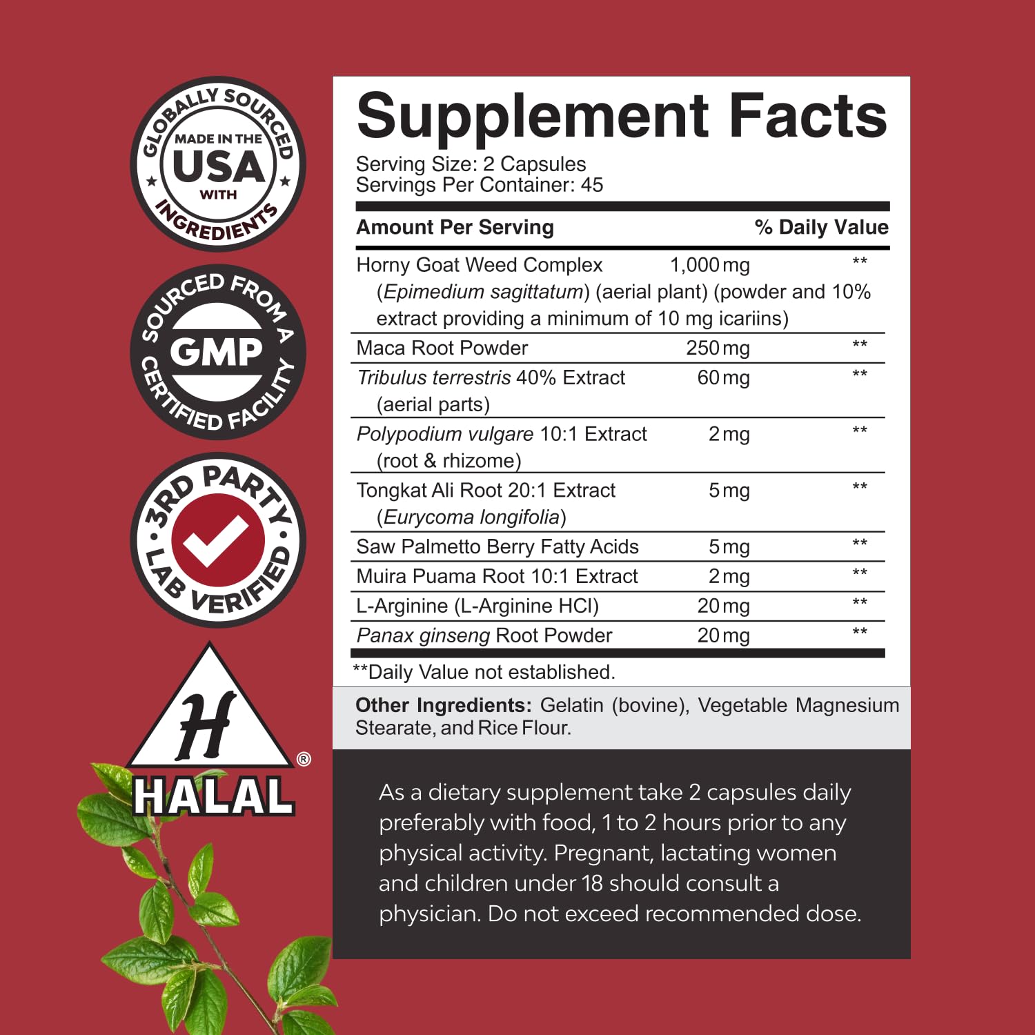 Bundle of Horny Goat Weed for Men with Black Maca Root, Tongkat Ali, Saw Palmetto & Panax Ginseng Extract and Maca Root Capsules - Herbal Wellness Supplement with Siberian Ginseng Ashwagandha - Medaid International