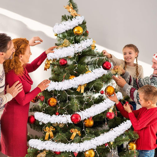 Christmas Snowflake Tinsel Garland Metallic Twist Garland Decor Foil Tinsel for Christmas Tree Xmas Home Fireplace Party Decorations(White) - Medaid International