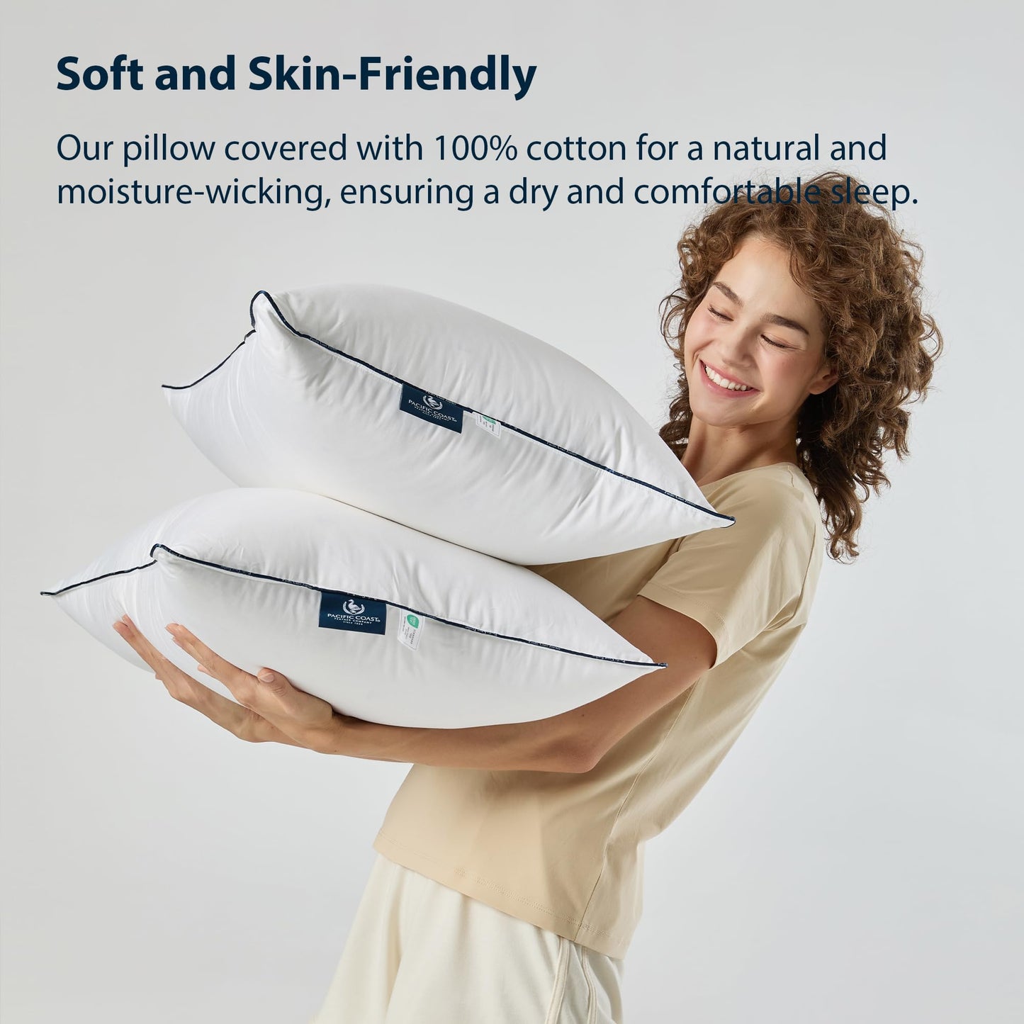 Pacific Coast Bed Pillow, Hotel Collection Goose Feather and Down Pillow for Sleeping, 3-Chamber Design, Medium Supportive, Standard Size - Medaid International