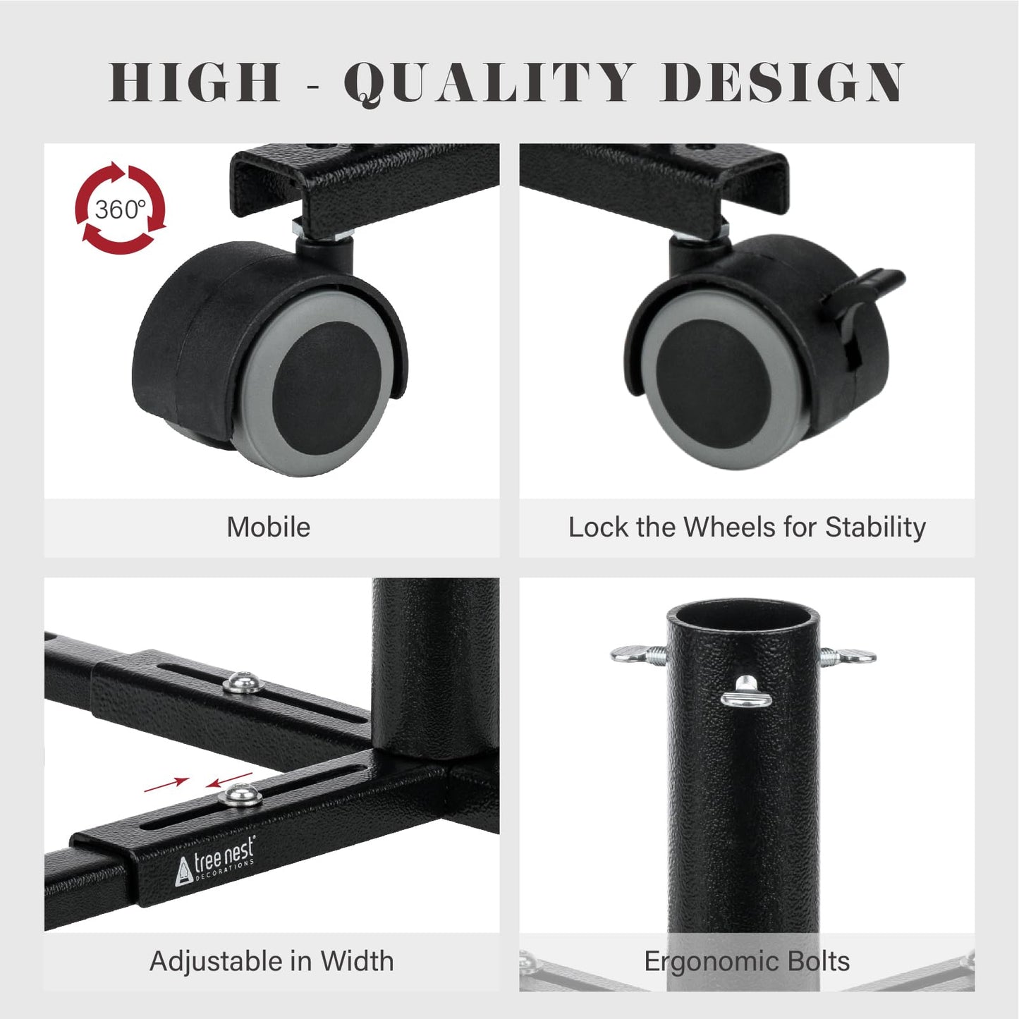 Tree Nest Christmas Tree Stand Base with Wheels Movable Christmas Fake Tree Holder for 6ft Artificial Tree Plant Taxi no Christmas Tree Collar or Tree Skirt Needed (Black) - Medaid International