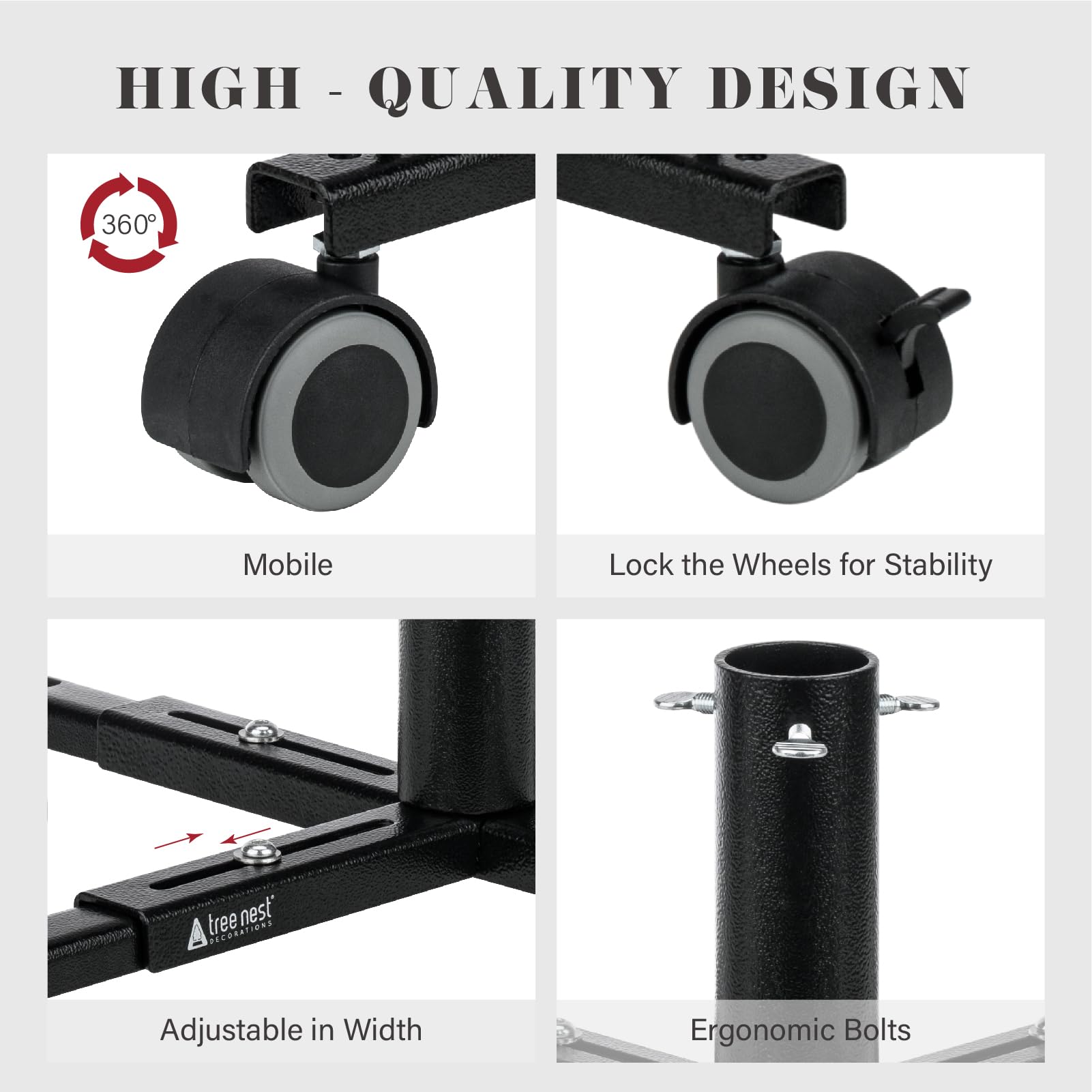 Tree Nest Christmas Tree Stand Base with Wheels Movable Christmas Fake Tree Holder for 6ft Artificial Tree Plant Taxi no Christmas Tree Collar or Tree Skirt Needed (Black) - Medaid International