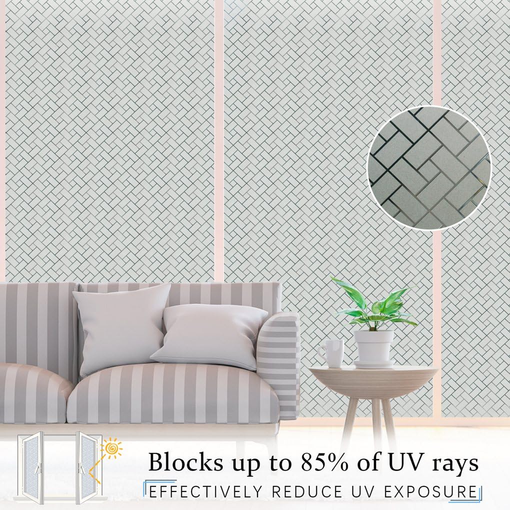 Arthome Privacy Window Film Decorative Film Frosted Film Stained Film Static Cling UV Protection Heat Control Sticker for Home Kitchen Office Living Room Bathroom Bedroom 23.6 inches by 100 inches - Medaid International