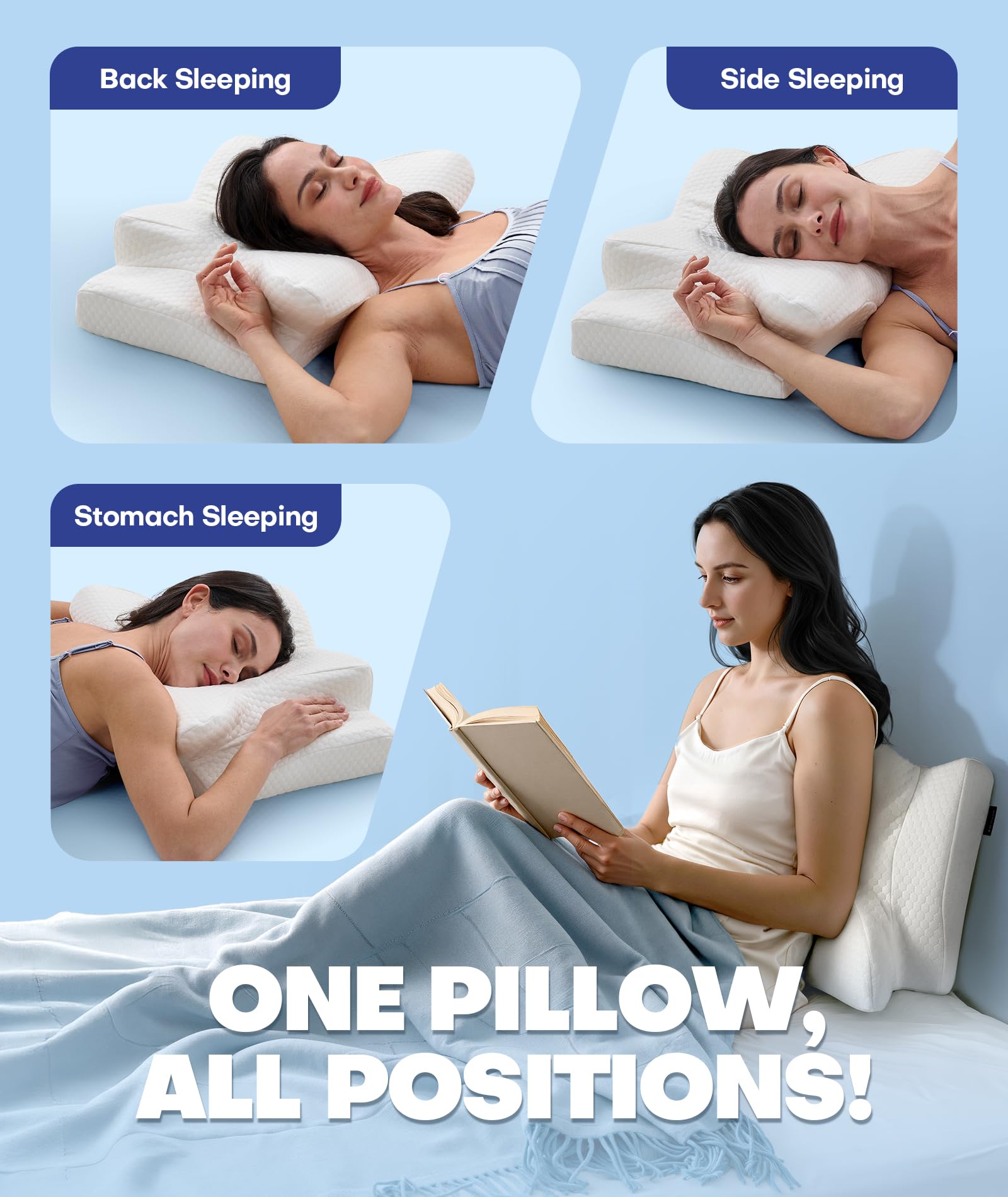 Emircey Clinical-Level Relief Cervical Neck Pillow for Sleeping, Orthopedic Contour Memory Foam Pillow for Side Sleepers, Cooling Pillow for Neck Relief, Ergonomic for Back and Stomach Sleepers - Medaid International