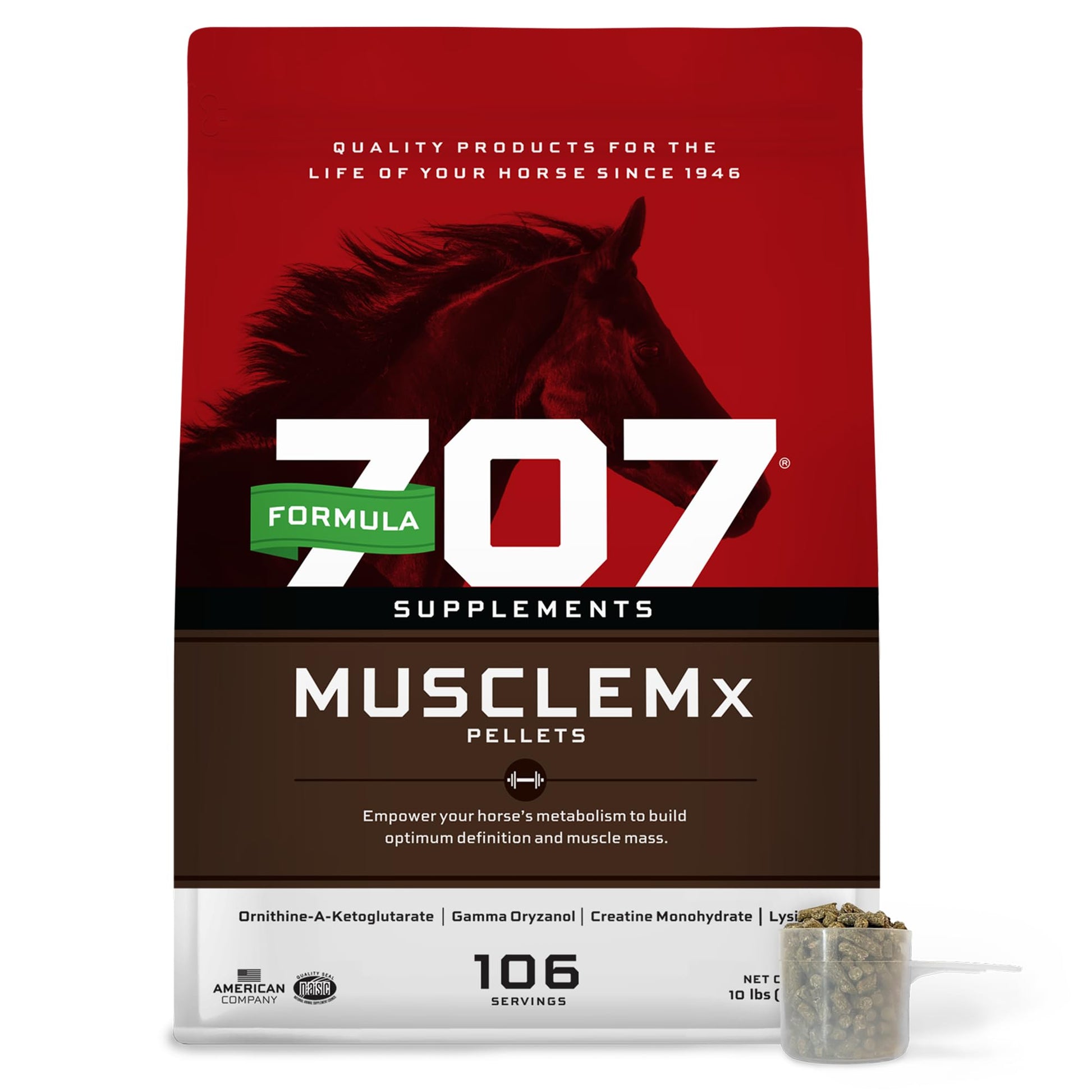 Formula 707 MuscleMx Equine Supplement, 10 lb Bag – Conditioning Support and Muscle Builder for Horses with Lysine, Gamma Oryzanol, Creatine & OKG - Medaid International