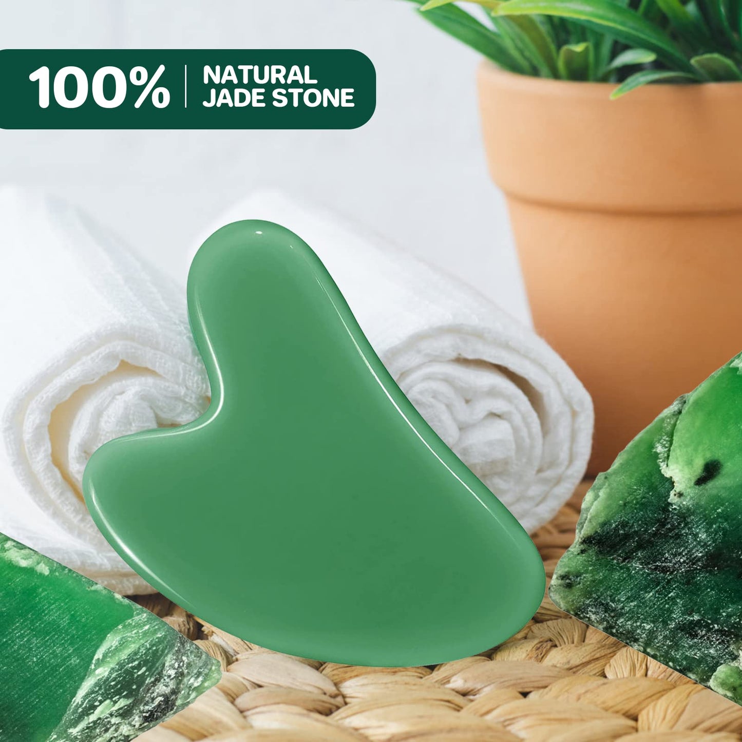 Gua Sha Facial Tool Guasha Board Natural Jade Stone for SPA Acupuncture Therapy Trigger Point Treatment, Relieve Muscle Tensions Reduce Puffiness (Green) - Medaid International