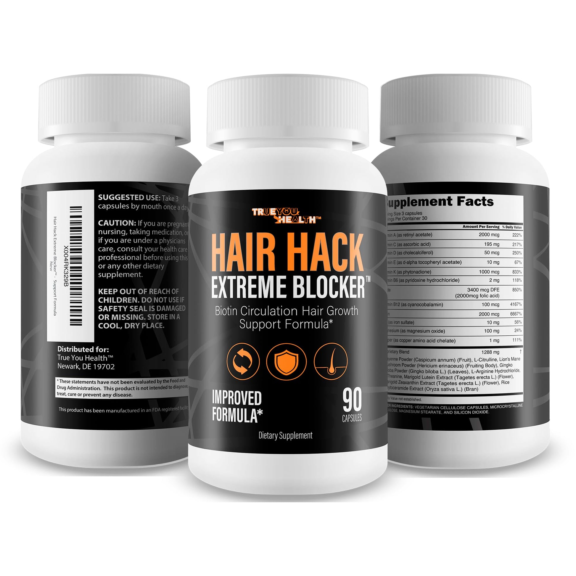 Hair Hack Extreme Blocker - Our Best Hair Growth Supplement - Natural Hair Regrowth Hair Vitamins for Thicker Hair Growth - Vitamin B7 Biotin and Folic Acid - Vitamin D3 Hair Growth Vitamins - Medaid International
