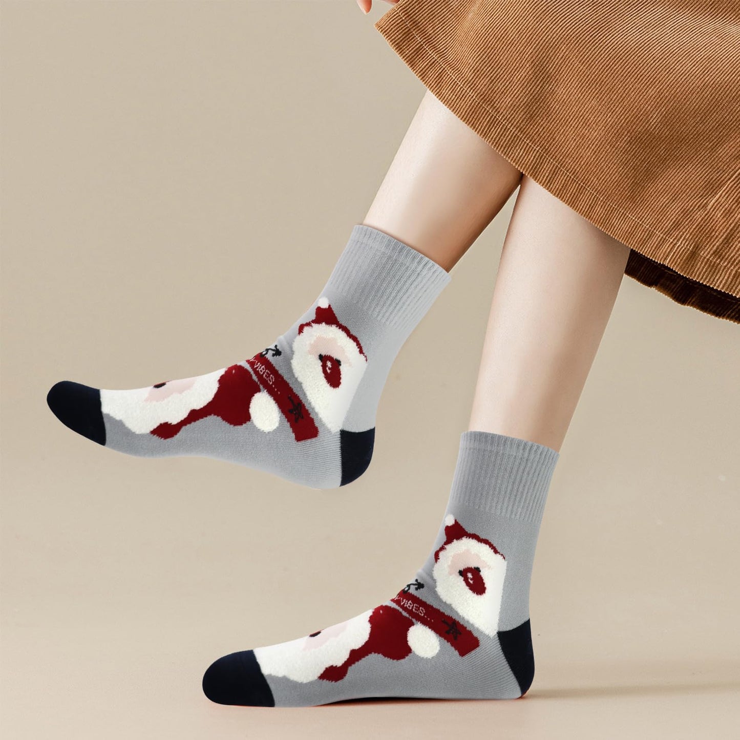 Christmas Socks for Women, Practical Cute Ankle Sock with Santa Claus, Christmas Socks with Festive Prints for Daily (Grey) - Medaid International