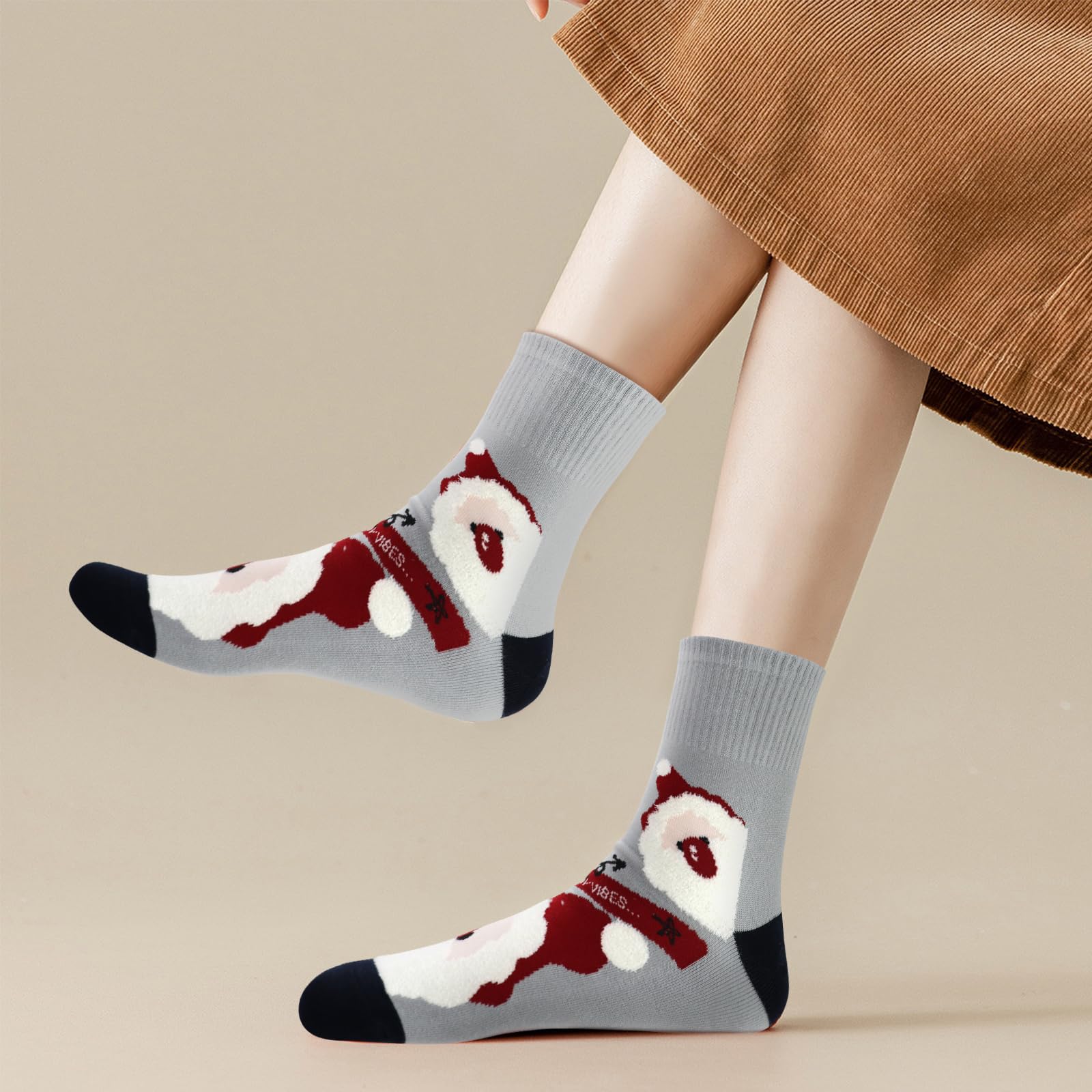 Christmas Socks for Women, Practical Cute Ankle Sock with Santa Claus, Christmas Socks with Festive Prints for Daily (Grey) - Medaid International