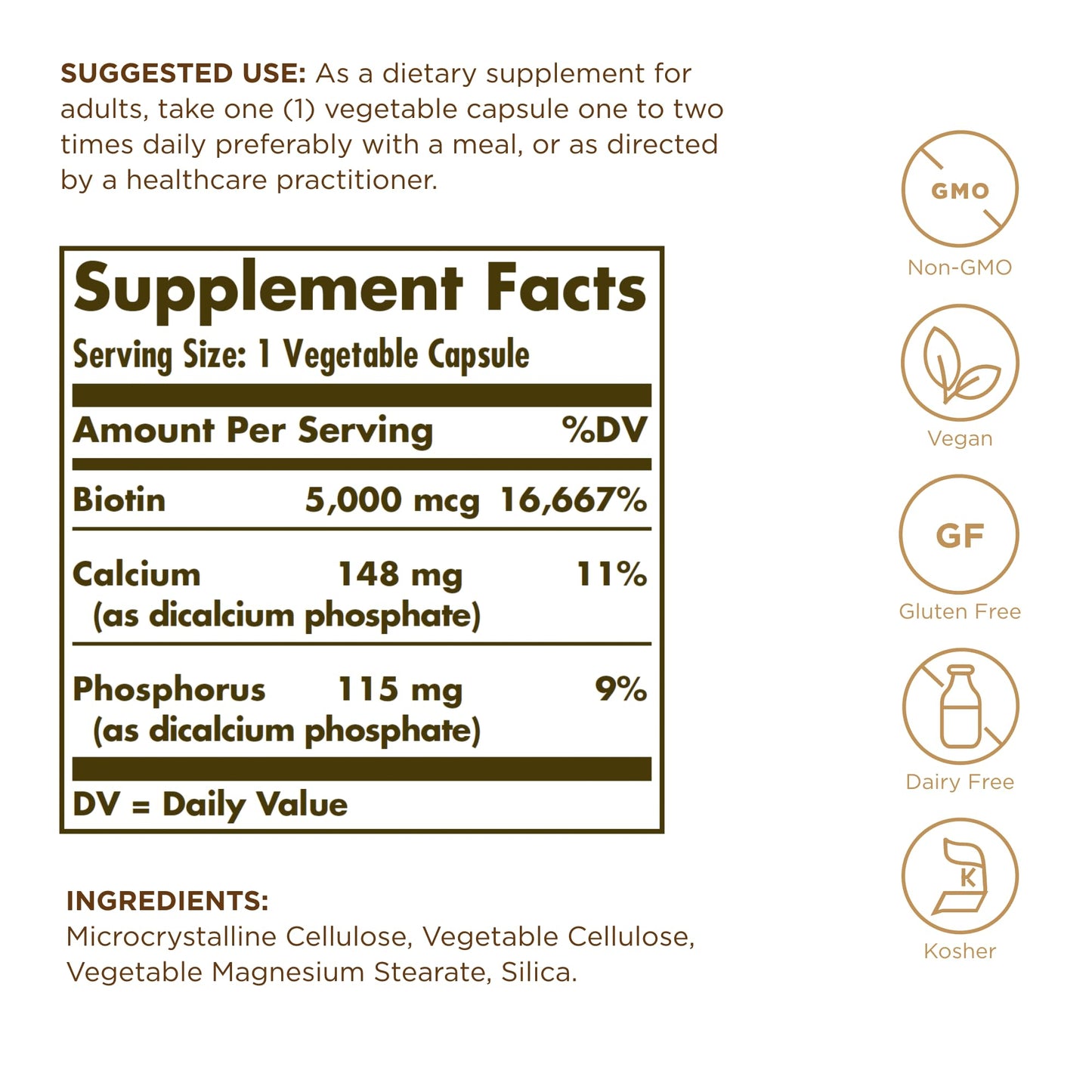 Solgar Biotin 5000 mcg - 50 Vegetable Capsules - Supports Healthy Skin, Nails & Hair - Non-GMO, Vegan, Gluten Free, Dairy Free, Kosher - 50 Servings - Medaid International