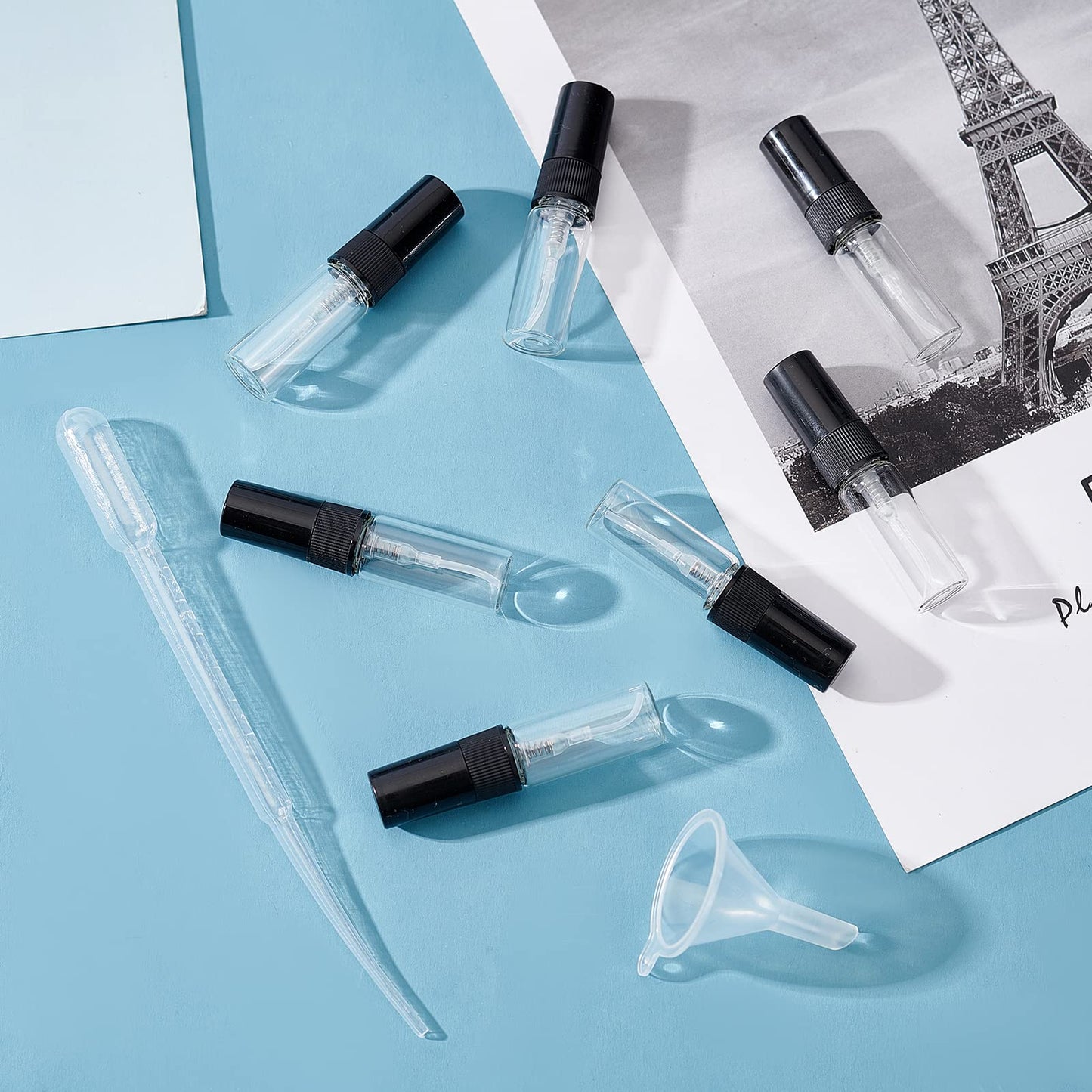 BENECREAT 40PCS 3ml Mini Fine Mist Glass Spray Bottle Clear Glass Travel Empty Atomiser Black Cap with 2PCS Funnel and 4PCS 2ml Pipettes for Perfume, Cosmetic - Medaid International