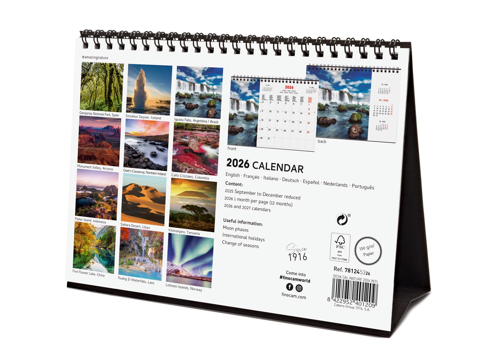 Finocam - Desktop Calendar 2026 Month View January - December 2026 + Sep.- Dec. 2025 (4 months) reduced | Calendar 2026 | Nature Images - International - Medaid International