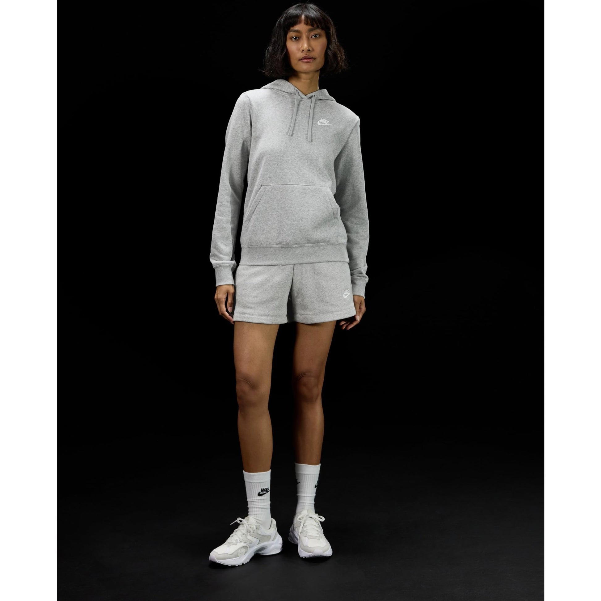 Nike Women's Sportswear Club Fleece Pullover Hoodie, Dark Grey Heather/White, Large - Medaid International
