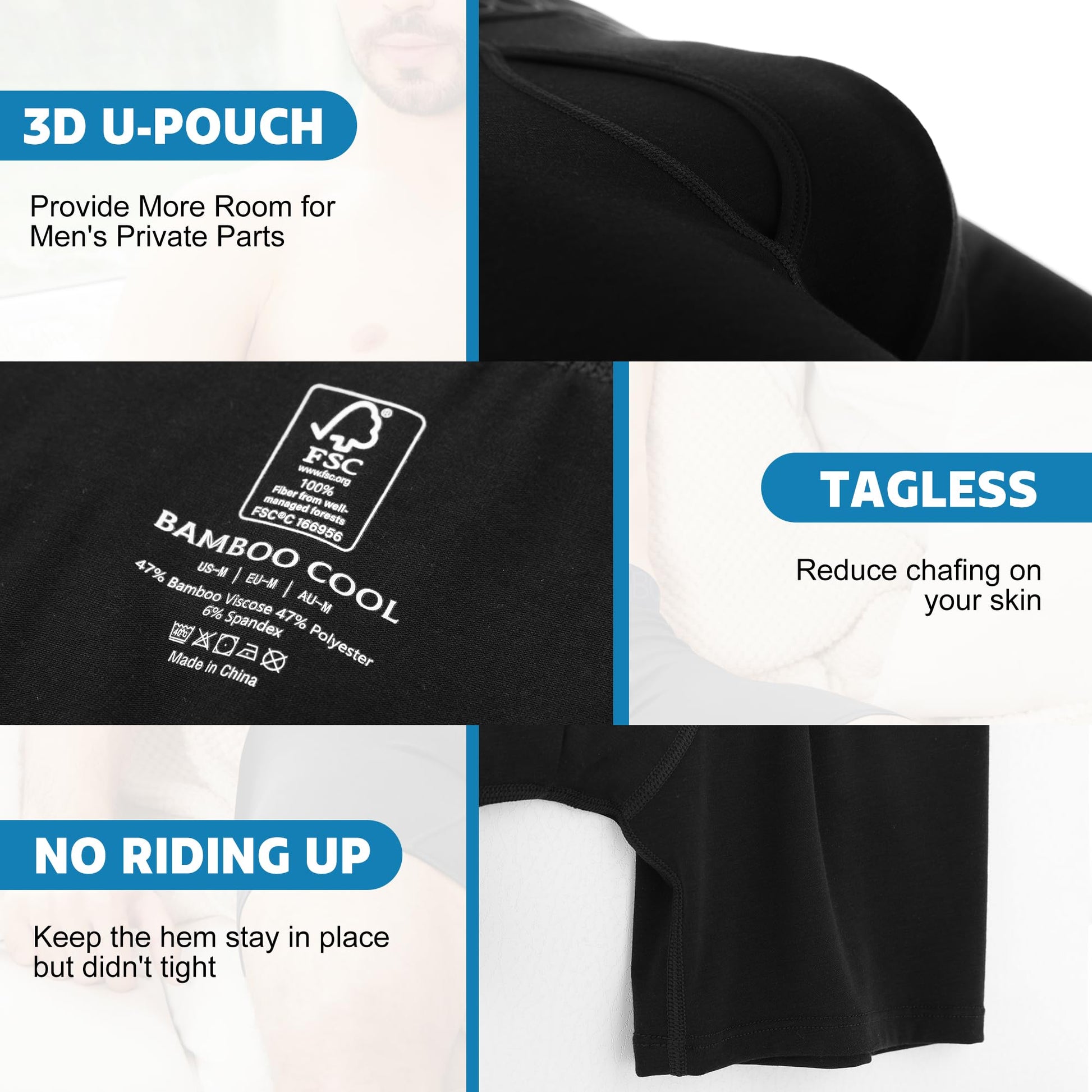 BAMBOO COOL Moisture-Wicking Soft Men's Underwear Boxer Briefs for Men With Open Fly Pouch (6 pack) XL - Medaid International