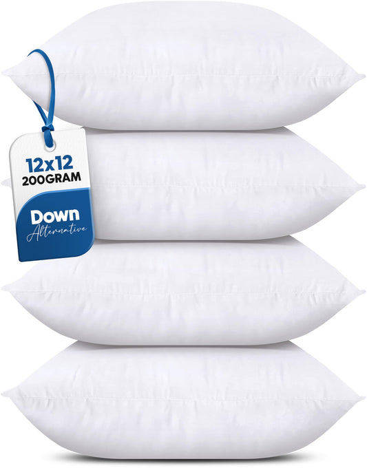 Utopia Bedding Throw Pillows (Set of 4, White), 12 x 12 Inches Pillows for Sofa, Bed and Couch Decorative Stuffer Pillow - Medaid International
