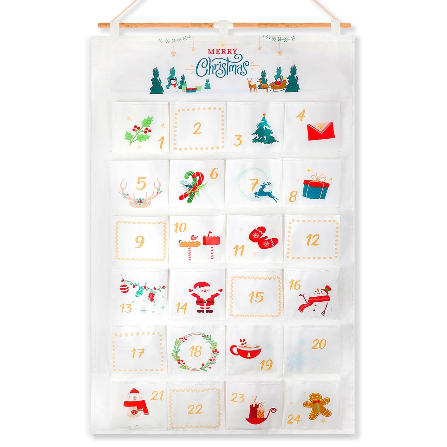 HOWAF 2025 Christmas Advent Calendar (Countdown to Christmas), 24 Days Mystery Christmas Countdown Calendar with 24 Pockets for Xmas Holiday Home Wall Decoration, White Gold Xmas Calendars - Medaid International