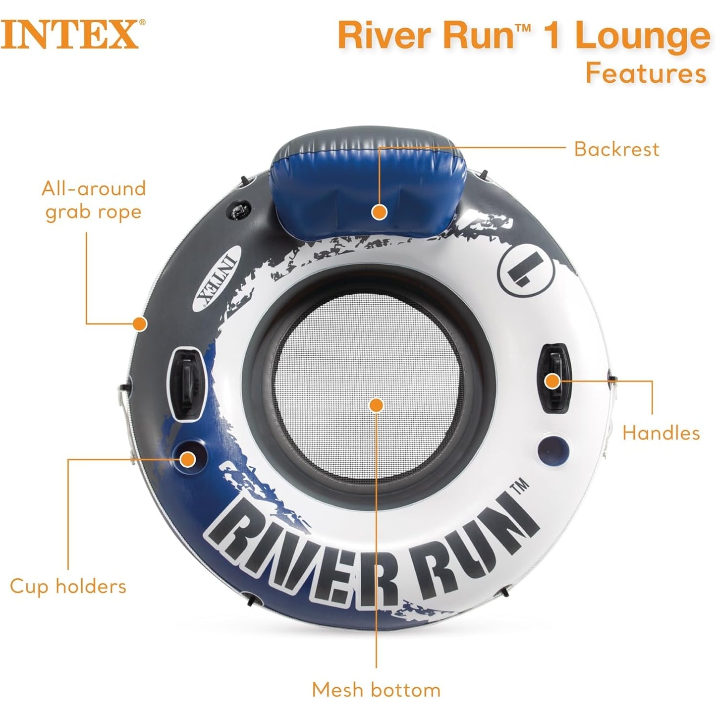 River Run Single Person Inflatable Floating Water Tube Raft with Built-In Backrest - Medaid - Lebanon