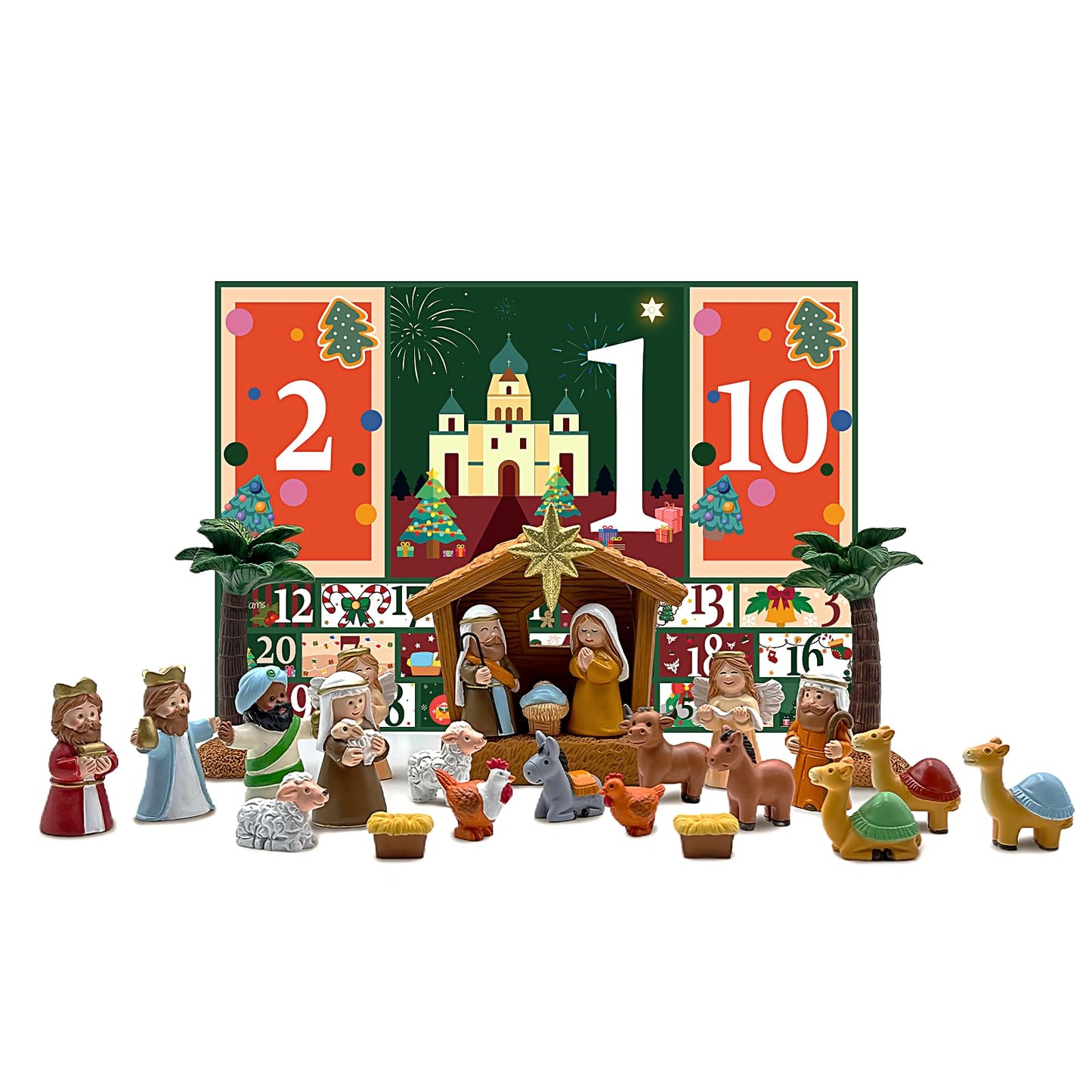 ResWRLD Nativity Set Advent Calendar 2025, for Kids Christmas Countdown Calendars with 25 Surprises Tabletop Scene Figurine Décor with Lighted Xmas Gift for Boys and Girls - Medaid International