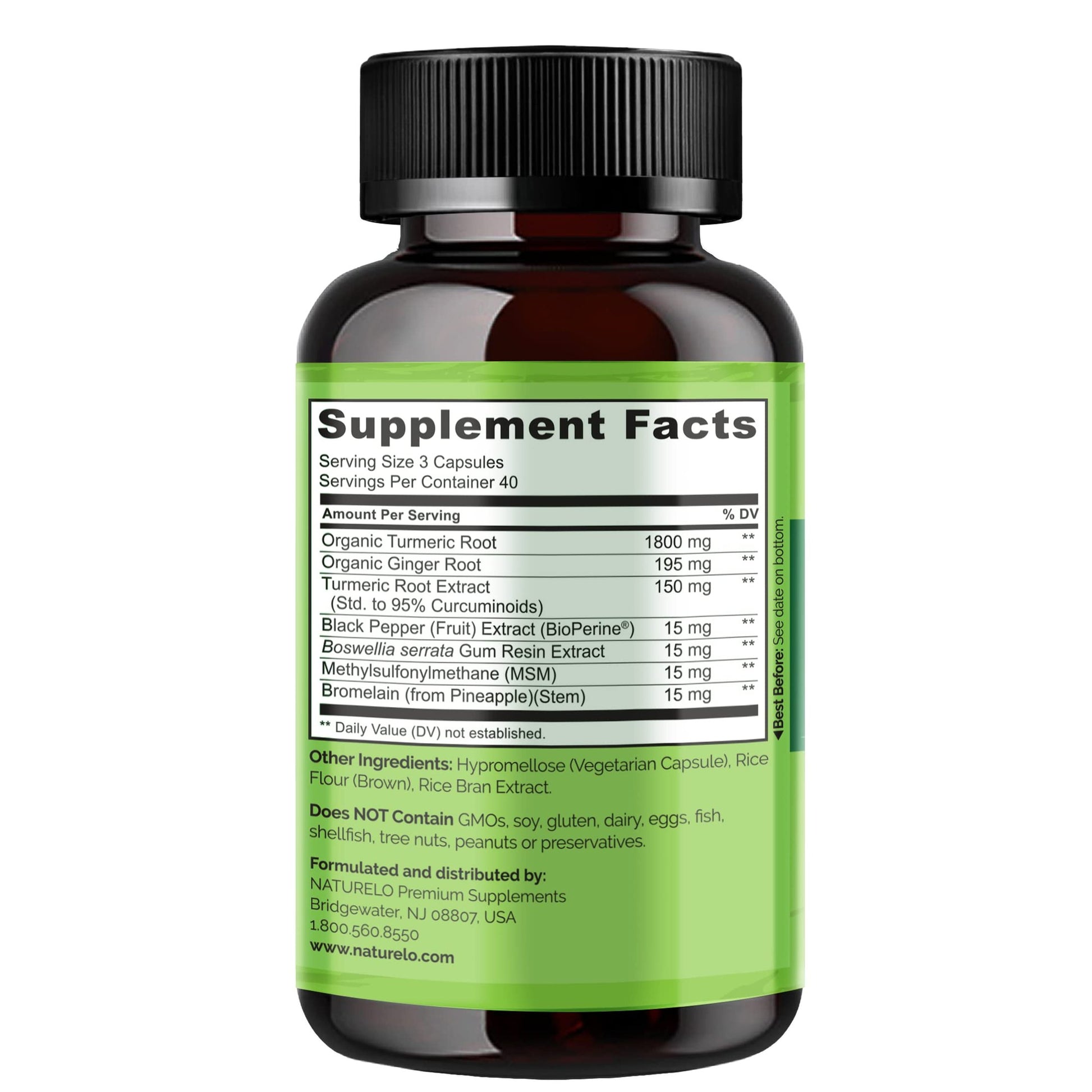 NATURELO Turmeric Curcumin - BioPerine for Better Absorption - Black Pepper, Ginger Root, Curcuminoids - Plant-Based Joint Discomfort Support - 120 Vegan Capsules - Medaid International