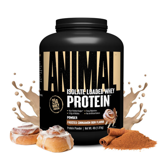 Animal Whey Isolate Protein Powder - Loaded for Pre & Post Workout Muscle Builder and Recovery with Digestive Enzymes for Men & Women - 25g Protein, Great Taste, Low Sugar - Frosted Cinnamon Bun 4 lbs - Medaid International