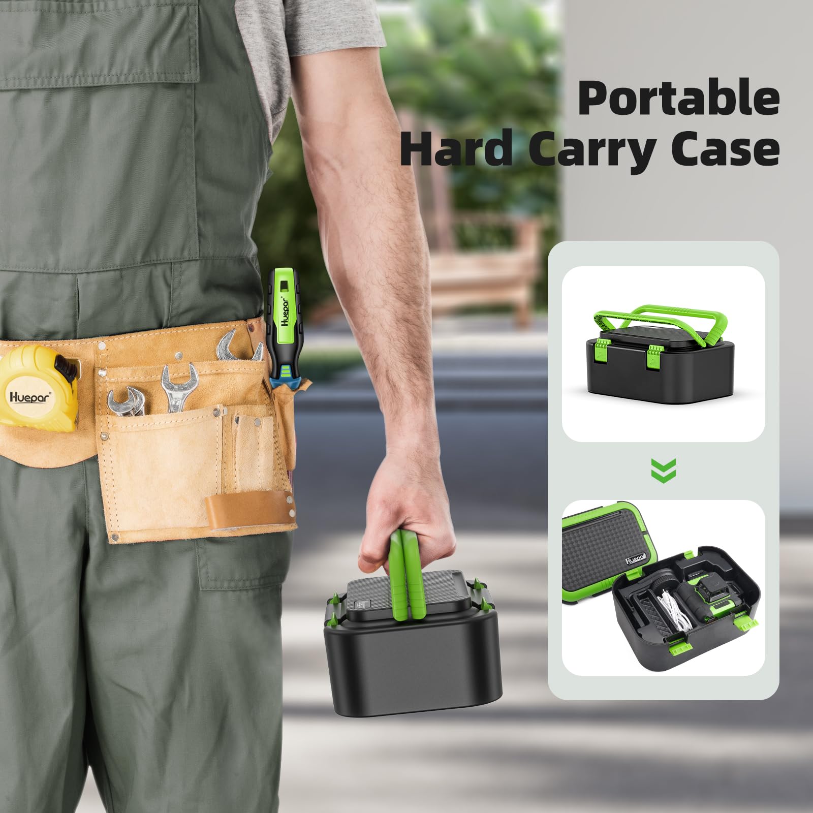 Huepar Laser Level 360 Self Leveling, Rechargeable Green Laser 3x360° Cross Line Lazer Leveler 3D Level Laser Tool for Construction and Picture Hanging, Strong Magnetic Bracket&Hard Carry Case -HM03CG - Medaid International