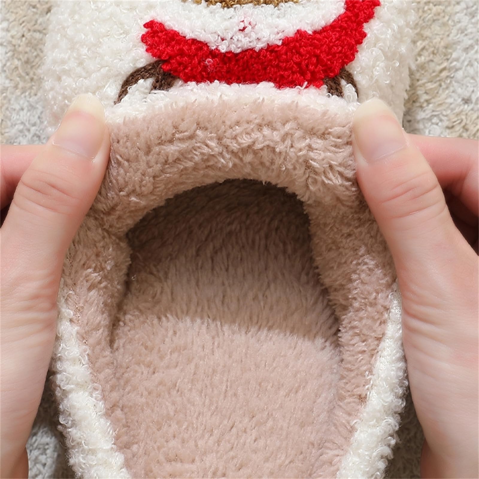 Christmas Slippers Cute Pattern Gingerbread Man Red Santa Hat Warm Soft Bedroom Shoes Fuzzy Closed Toe Sandals Non Slip House Bedroom - Medaid International