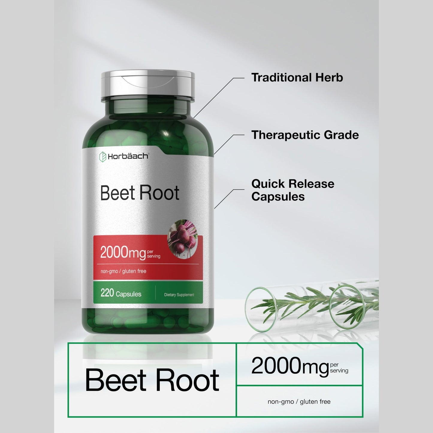 Horbäach Beet Root Powder Capsules | 220 Pills | Herbal Extract | Non-GMO, Gluten Free Supplement - Medaid International