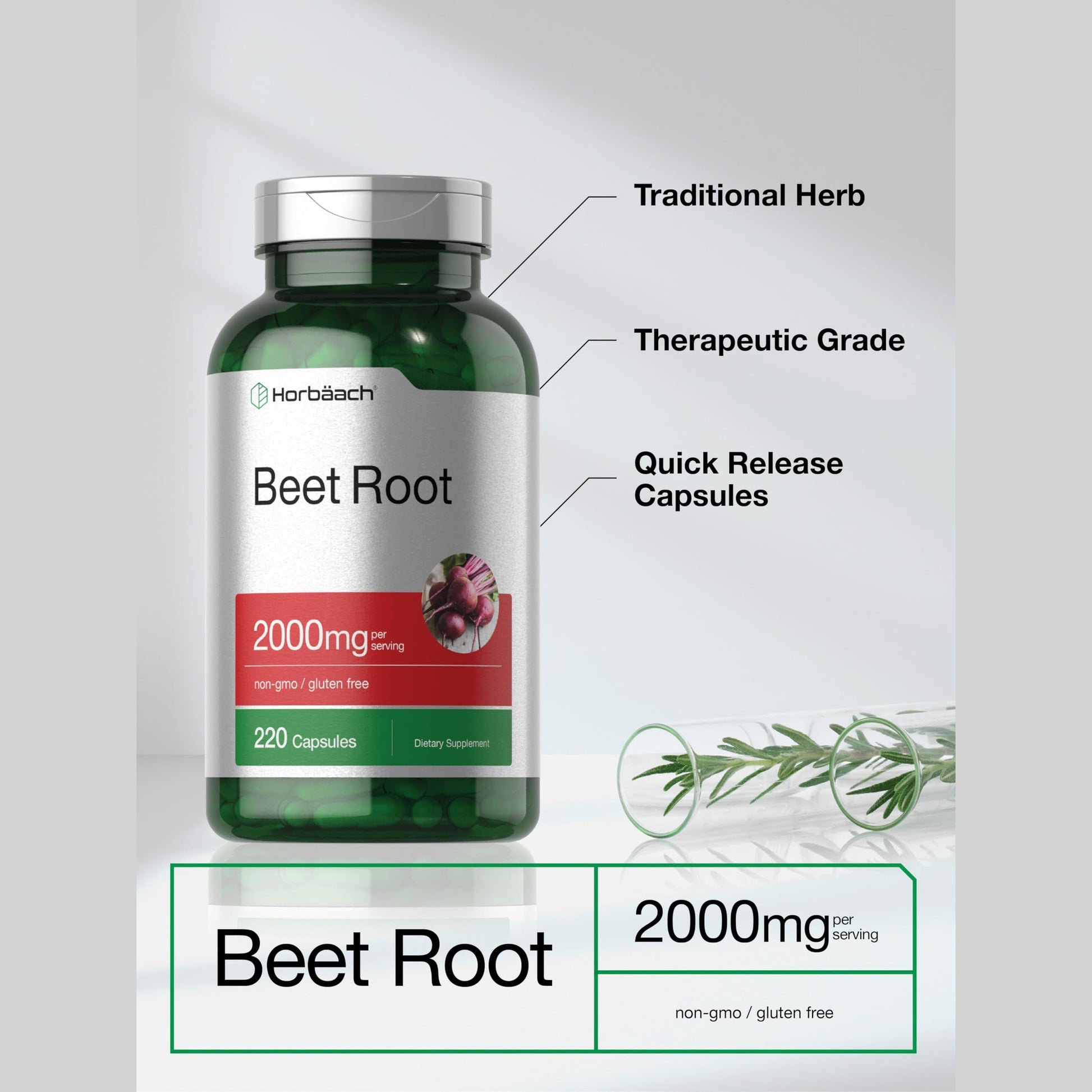 Horbäach Beet Root Powder Capsules | 220 Pills | Herbal Extract | Non-GMO, Gluten Free Supplement - Medaid International
