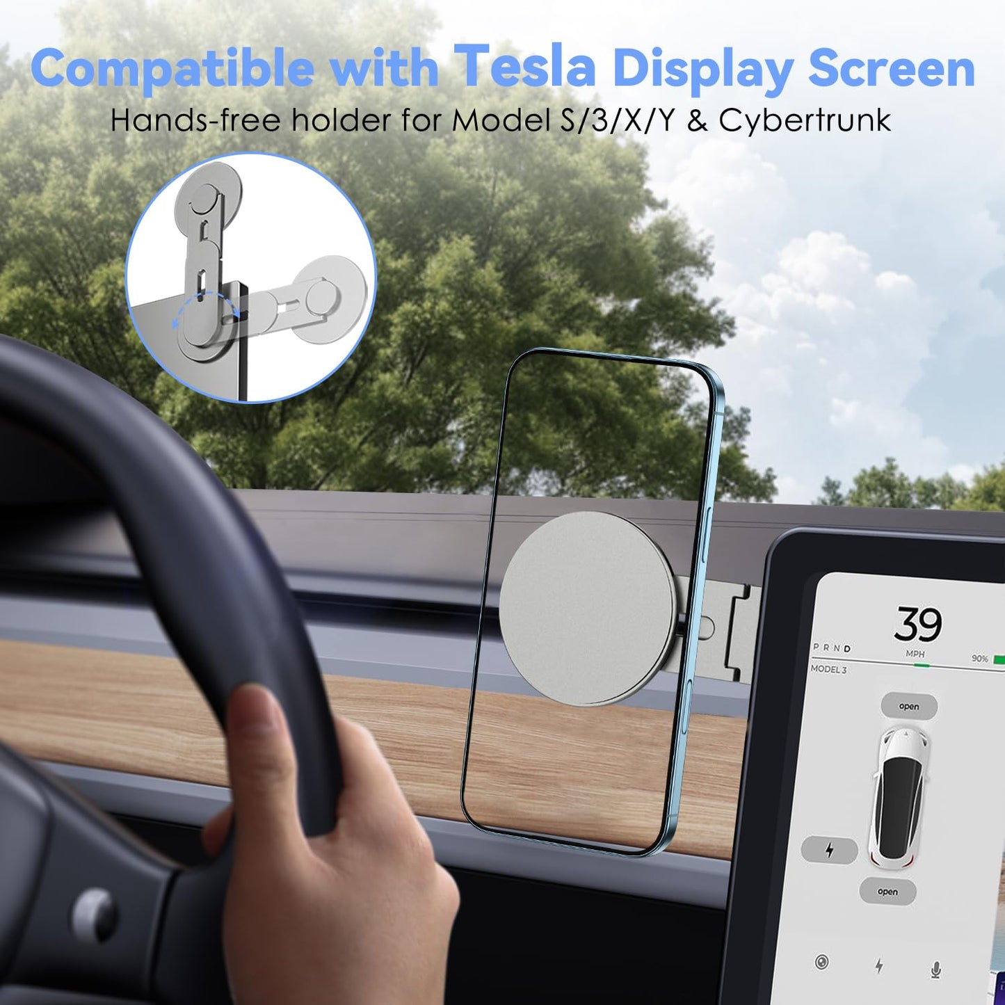 CloudValley Magnetic Laptop Phone Holder, 360° Rotating Mount Compatible with iPhone MagSafe and All Phones, MacBook, PC Monitor, Screen Stand for Tesla, Portable Accessory, Grey - Medaid International