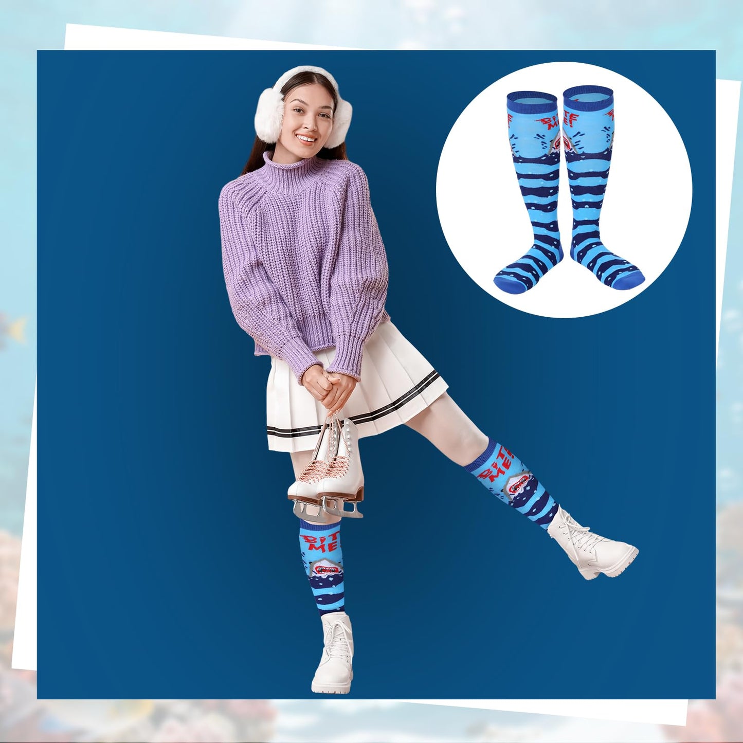 Shihanee 4 Pairs Novelty Knee High Socks Christimas Funny Popcorn, Selachimorpha Sock Gifts for Xmas Stocking Stuffers Unisex - Medaid International