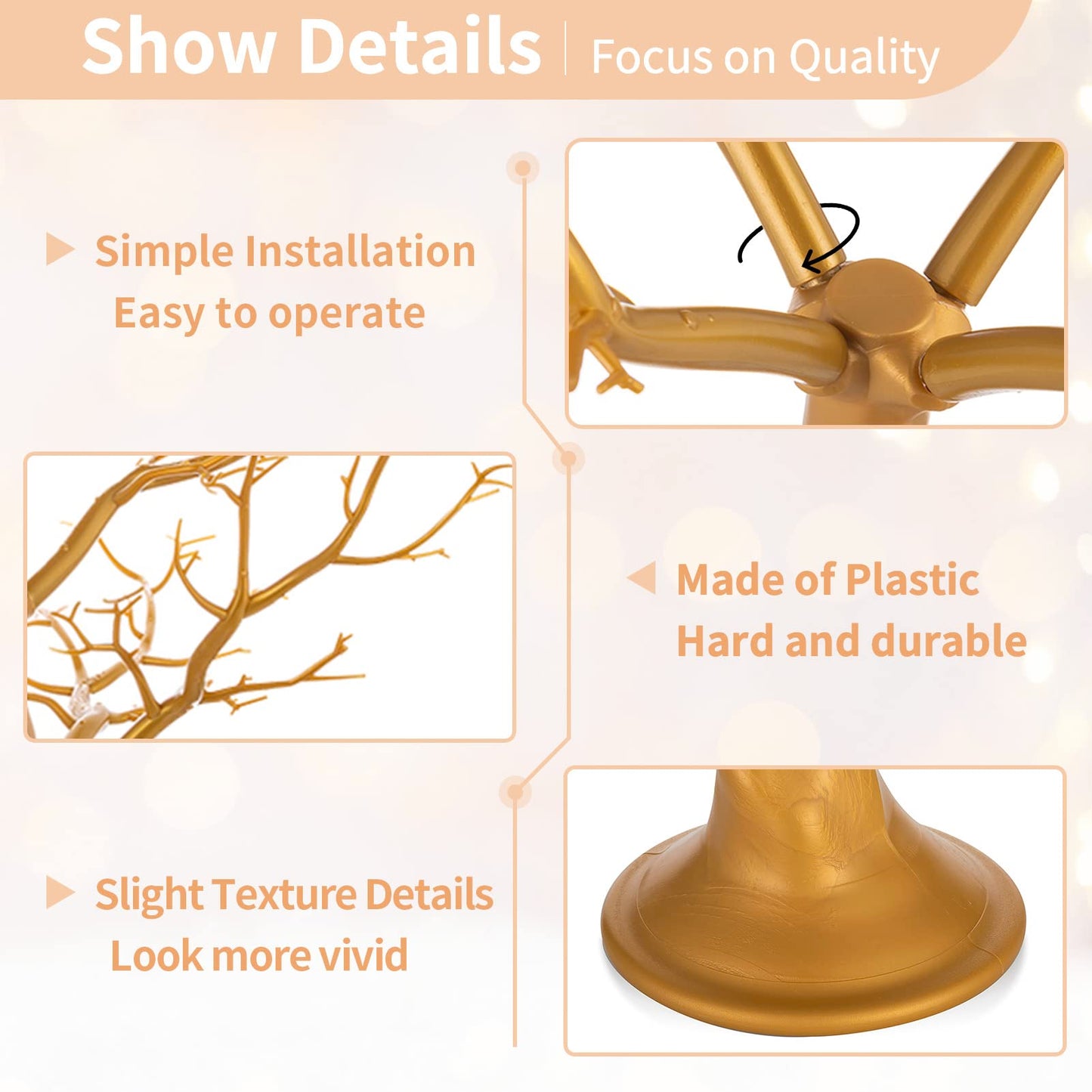 Nuptio Gold Christmas Tree Branch Artificial 22.8 inch Tall Manzanita Tree Centerpiece Wedding Centerpieces for Tables, Decorative Ornament Display Tree Branches for Decoration Weddings (1 Pc) - Medaid International