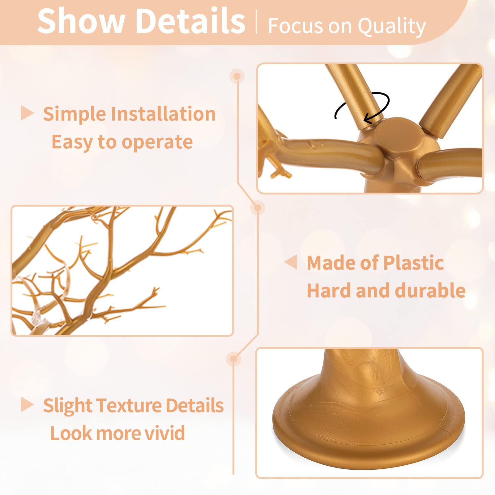 Nuptio Gold Christmas Tree Branch Artificial 22.8 inch Tall Manzanita Tree Centerpiece Wedding Centerpieces for Tables, Decorative Ornament Display Tree Branches for Decoration Weddings (1 Pc) - Medaid International