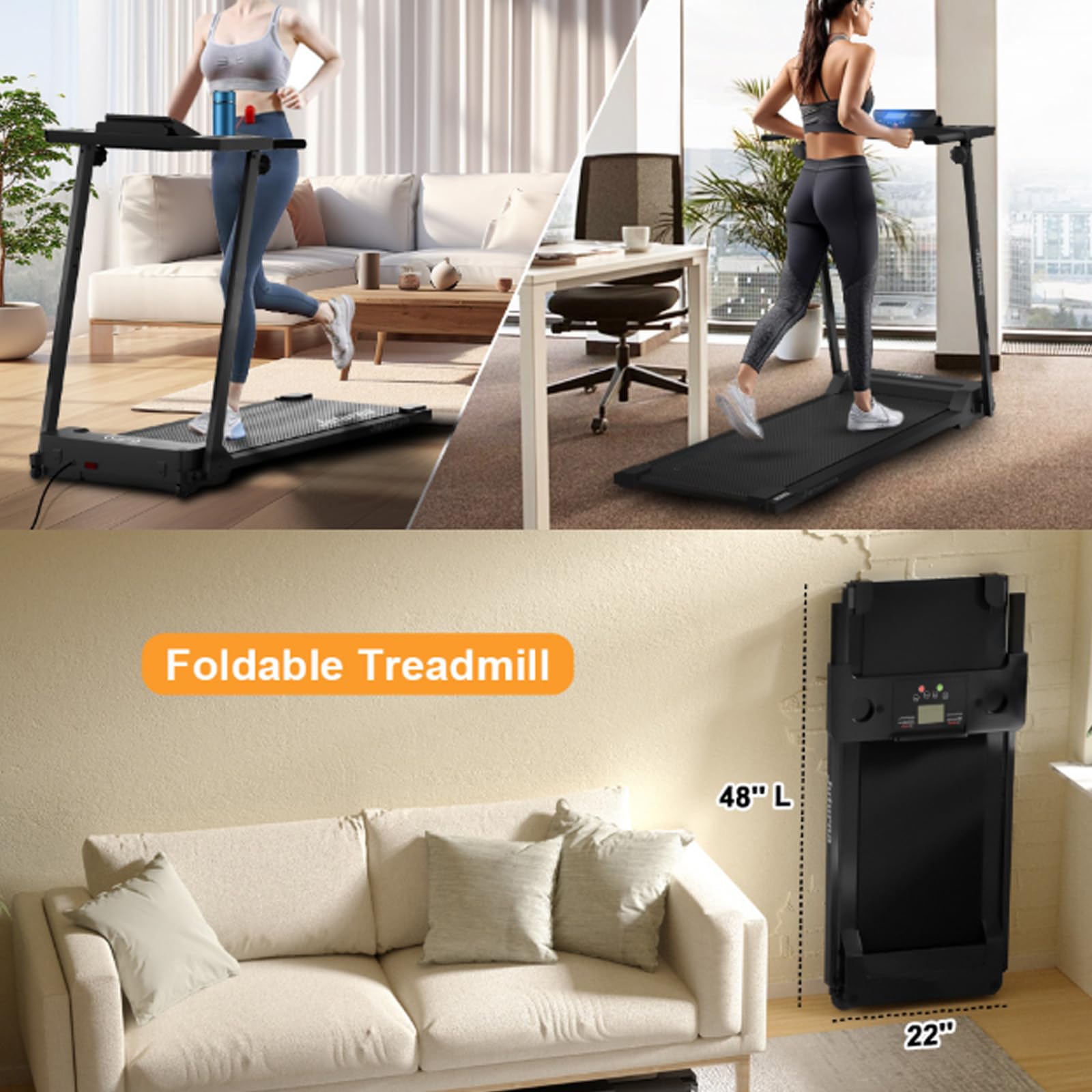 Under Desk Treadmill, Walking Pad, Portable Walking Machine - Raceable 2HP Motor 136kg Smart Control, 12 Programs & Virtual Races, 3.6" Display, 3 Timers, Emergency Stop, No Assembly Home Use - Medaid International
