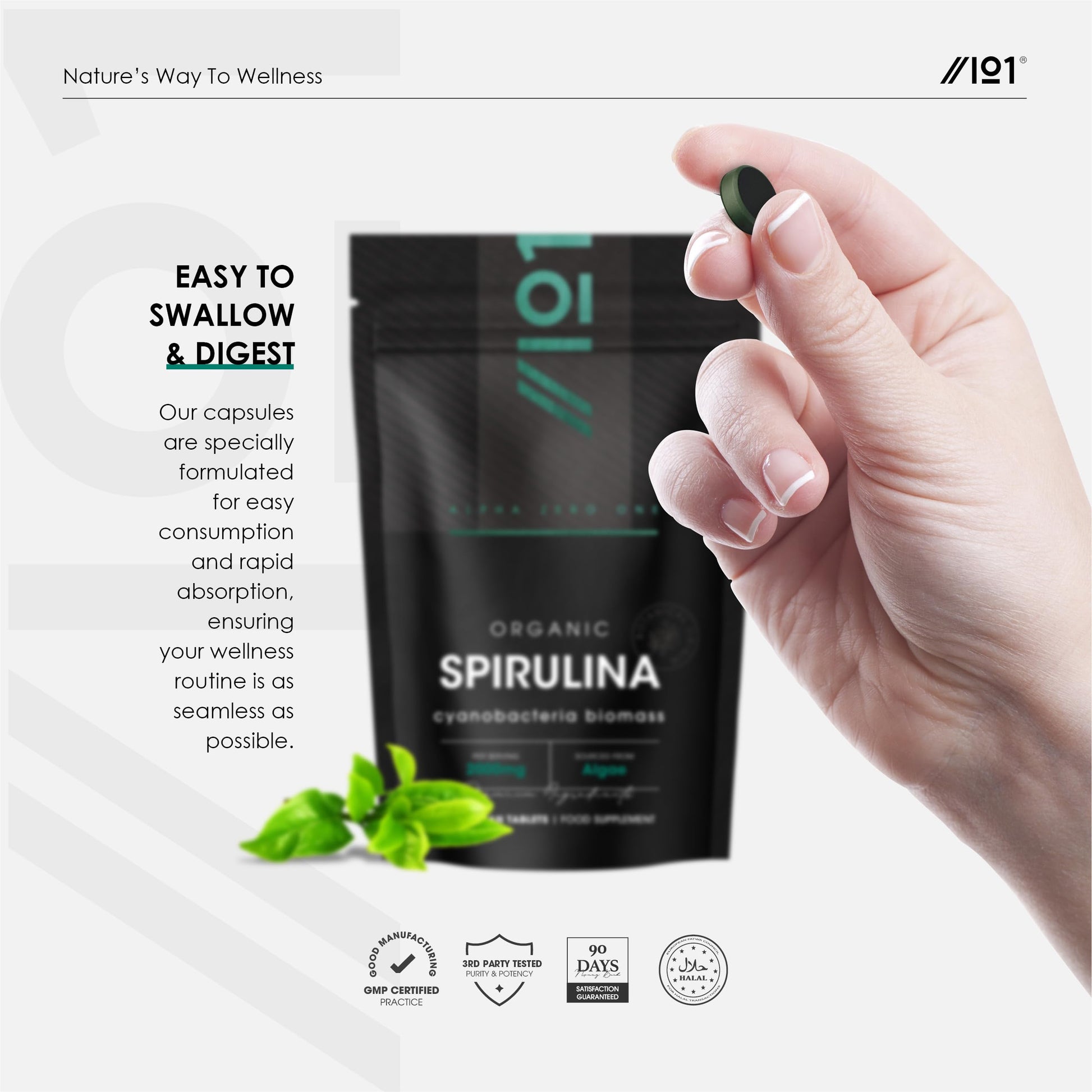 ALPHA01 Organic Spirulina Tablets – 1,000mg per Serving – Pure Formula with No Additives – Certified Organic, Non GMO, Gluten Free, Halal – 300 Vegan Tablets - Medaid International