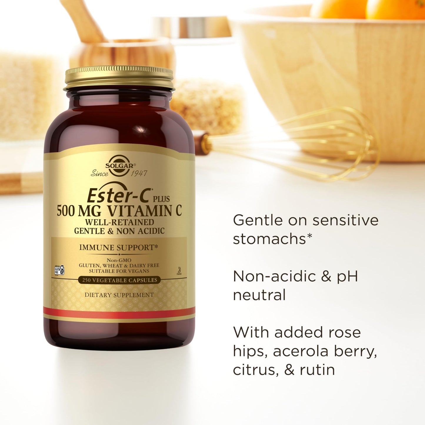 Solgar Ester-C Plus 500 mg Vitamin C (Ascorbate Complex), 100 Vegetable Capsules - Gentle & Non Acidic - Antioxidant & Immune Support - Non GMO, Vegan, Gluten Free, Kosher - 100 Servings - Medaid International