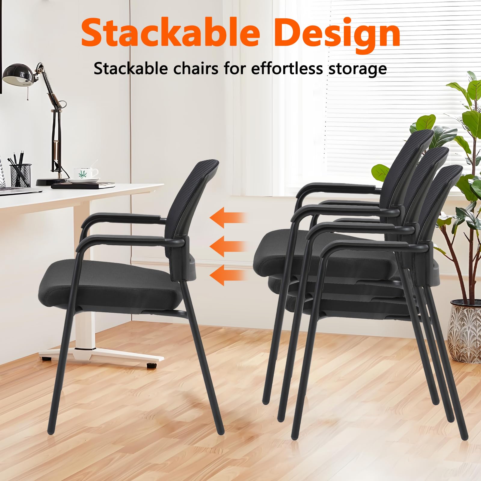 CLATINA Office Reception Guest Chair Mesh Back Stacking with Ergonomic Lumbar Support and Thickened Seat Cushion for Waiting Conference Room Black - Medaid International