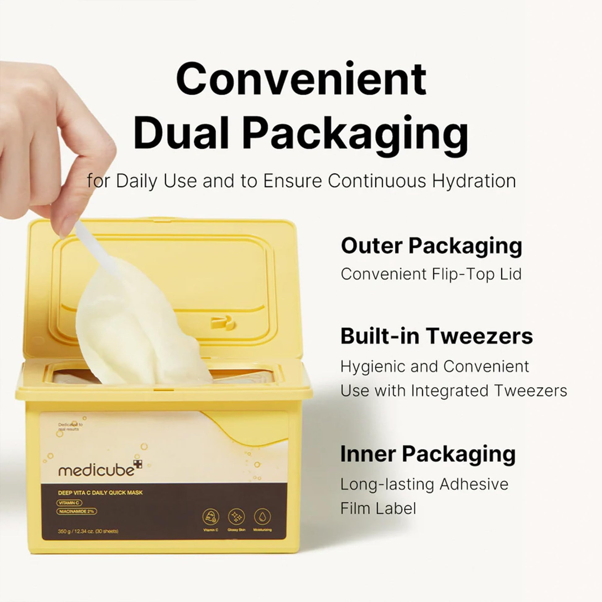 Medicube Deep Vita C Daily Quick 30 Sheet Masks - Vegan Certified, Quick Dispenser, Triple Vitamin Complex For Radiance and Hydration - Korean Face Masks - Medaid International