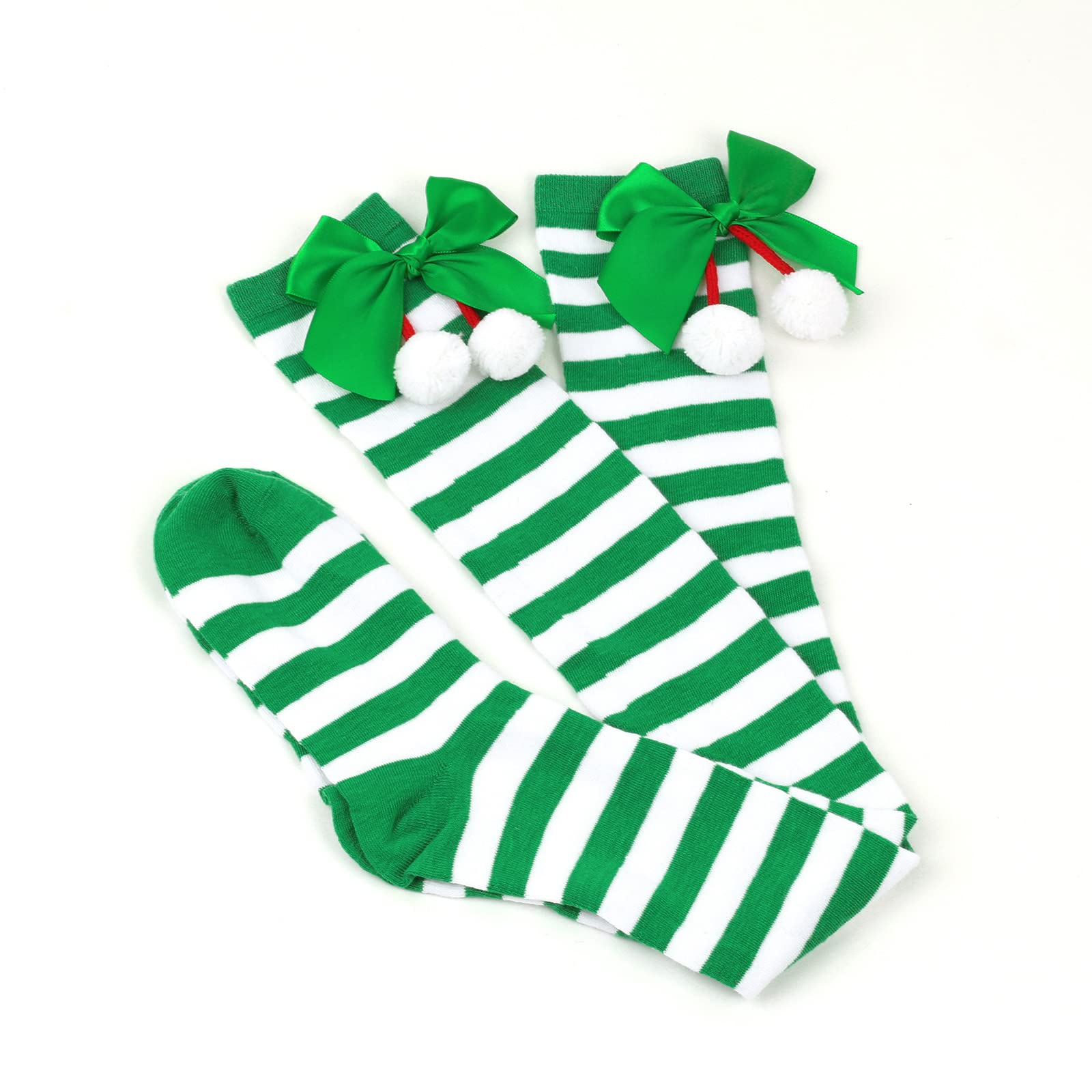 Christmas Striped Socks, Calf Socks with Bow and Ball Decorations xmas Stockings Party Knee Highs Christmas Gifts for Friends - Medaid International