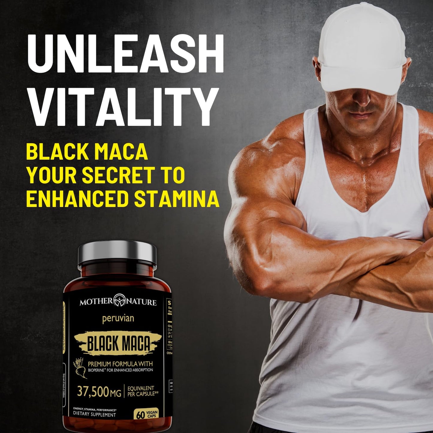 Black Maca Root 50:1 Extract 37,500mg – 60 Capsules Organic Peruvian Maca Peruana Supplement for Men | High Potency Energy, Mood & Performance Support | Vegan, Non-GMO - Medaid International