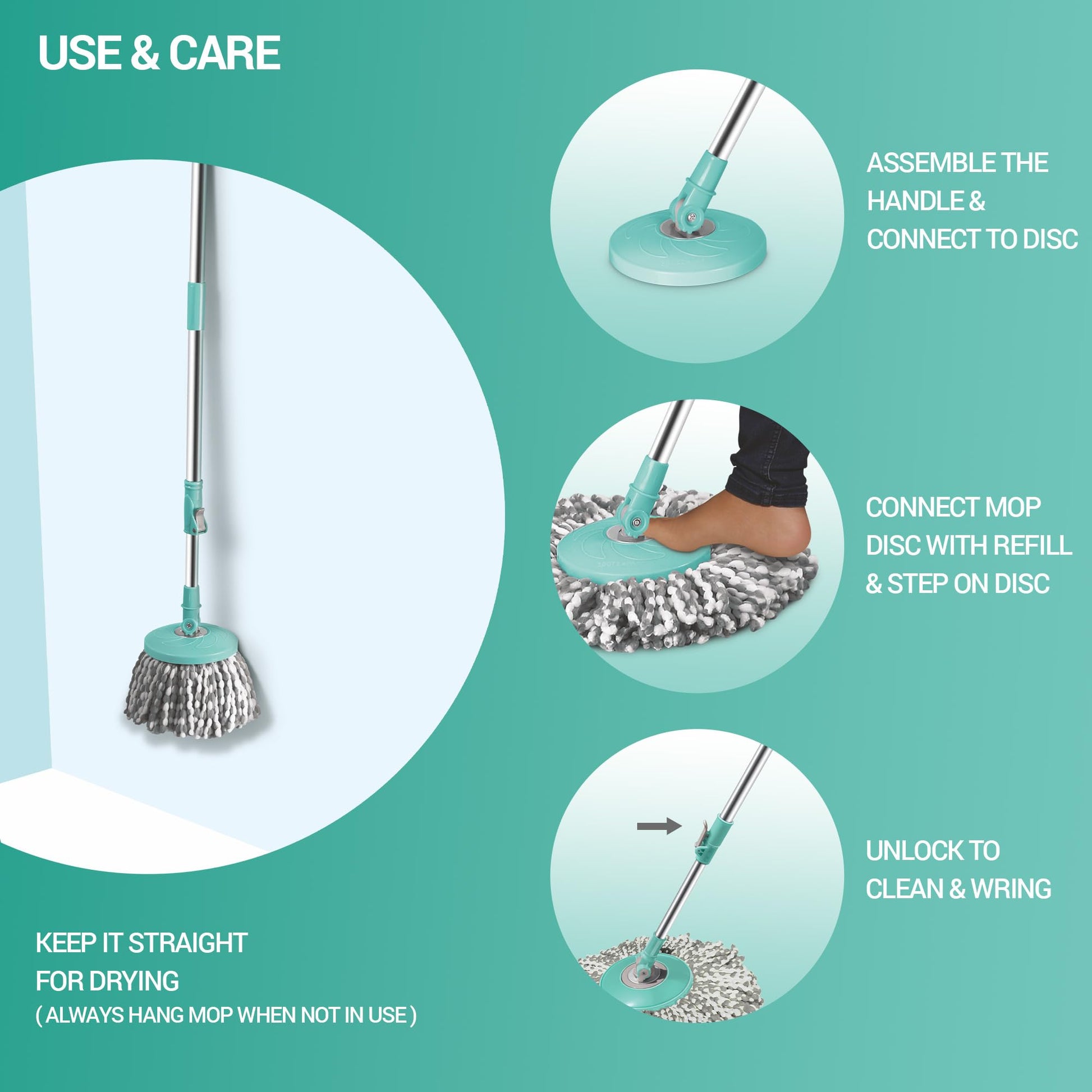 Spotzero Spin Mop and Bucket with Wringer Set and Wheels, 360 Spinning Mops System with 2 Microfiber Refills and Extendable Handle, Floor Cleaning System for Home by Milton (mapa para limpiar el piso) - Medaid International