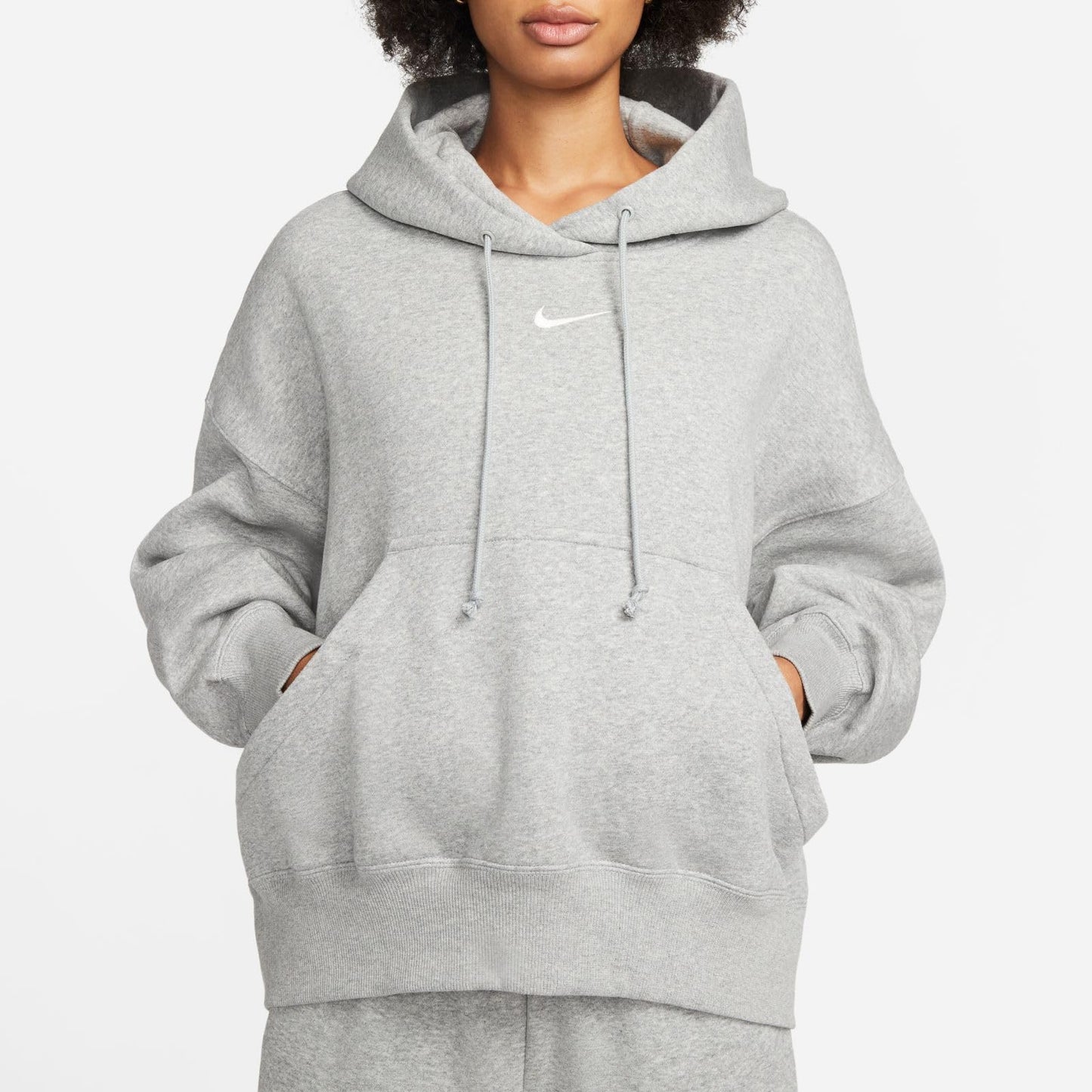 Nike, Women's, Sportswear Phoenix Fleece Over-Oversized Pullover Hoodie, Dark Grey Heather/Sail, M - Medaid International
