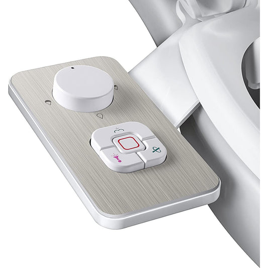 SAMODRA Bidet Attachment - Non-Electric Cold Water Bidet Toilet Seat Attachment with Pressure Controls,Retractable Self-Cleaning Dual Nozzles for Frontal & Rear Wash - Brushed Nickel - Medaid International