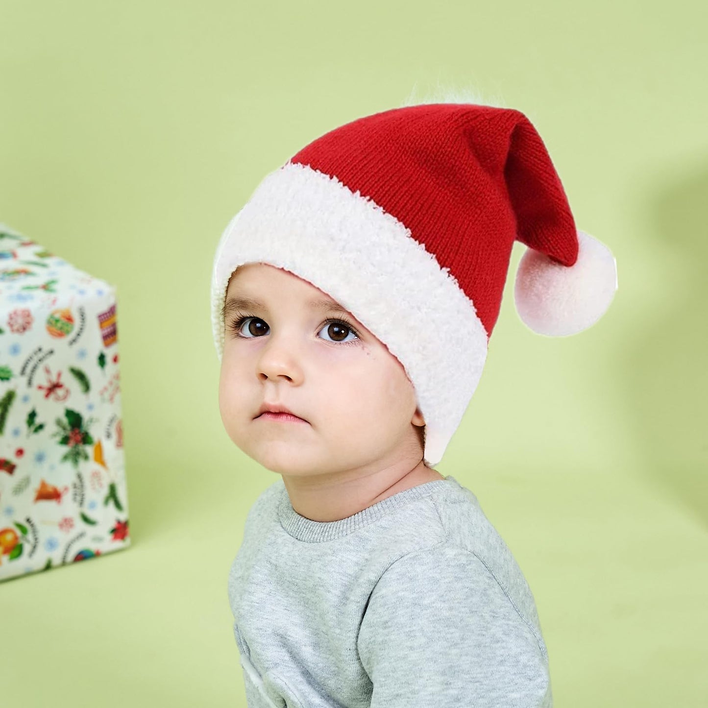 eyigylyo Christmas Knitted Santa Hat for Baby Infant Toddler, Red and White Warm Funny Beanie Xmas Winter Hats for New Year Festive Holiday Party - Medaid International