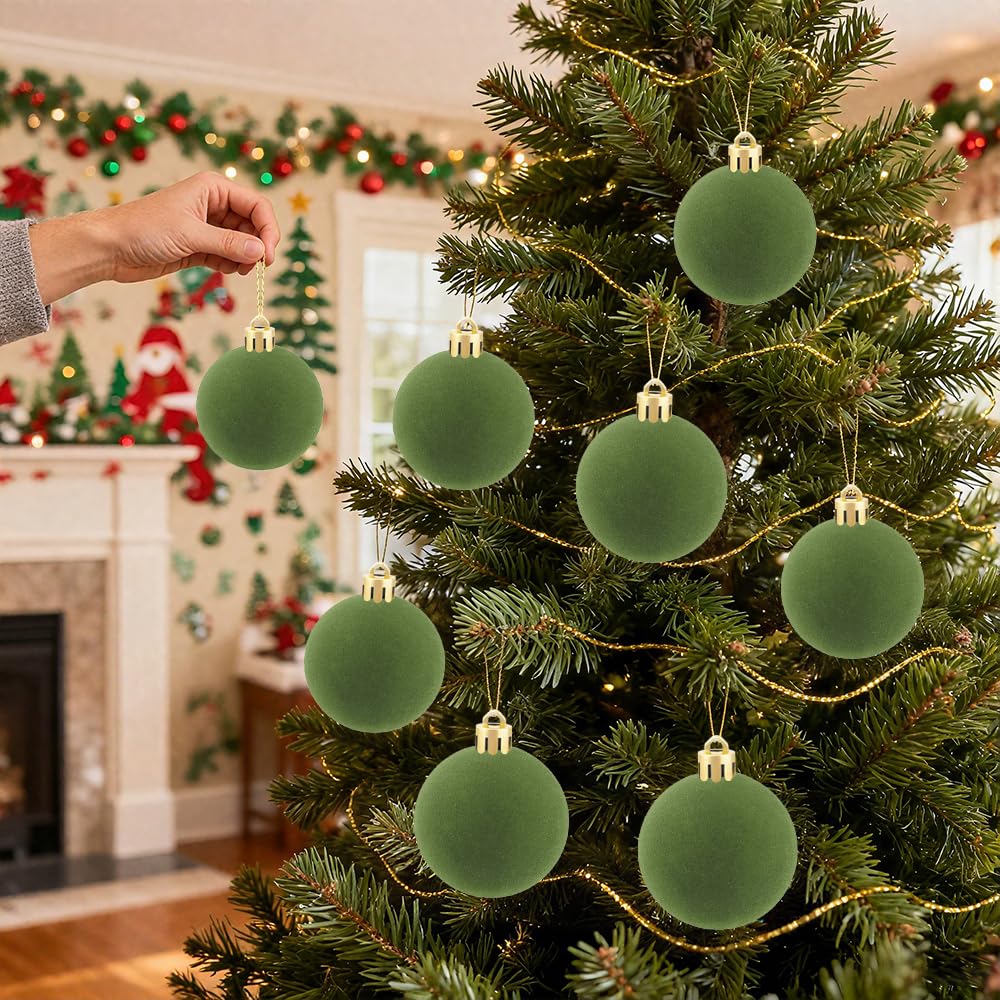 4Pcs Velvet Christmas Ball Ornaments, Green Hanging Decor for Xmas Tree, Perfect for Holiday Thanksgiving Celebrations Christmas Indoor Home Party Decorations - Medaid International