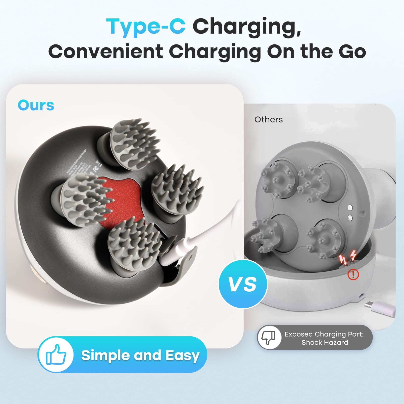 arboleaf Scalp Massager Rechargeable Head Massager Scalp Stress Relax, Waterproof Handheld Hair Scratcher with 8 Removable Massage Claws, Gift for Dad Mom - Medaid International