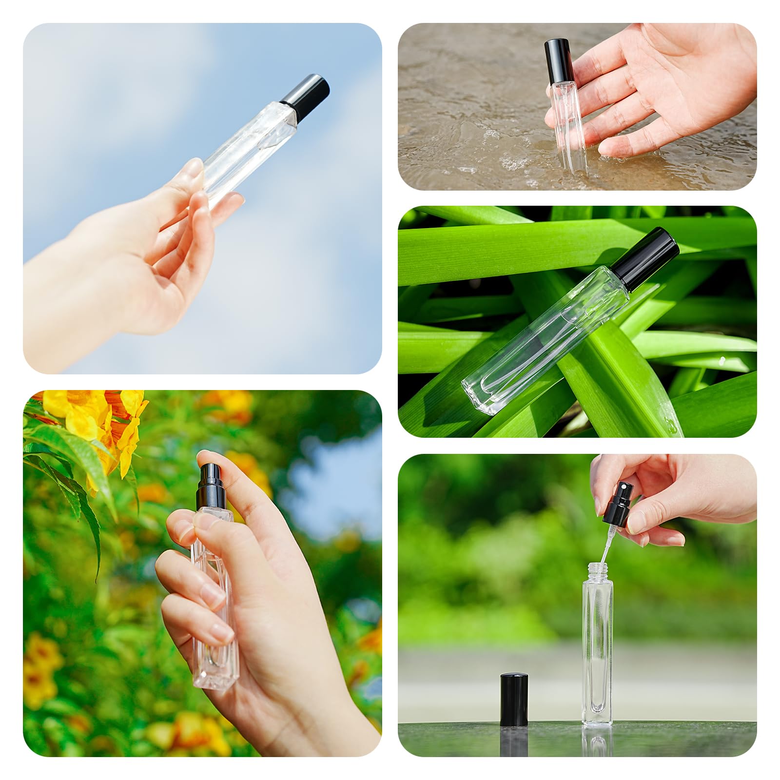 Glassfinity Travel Perfume Bottle Refillable, 16pcs 10ML Mini Glass Perfume Containers with Funnel and Label, Empty Portable Leak-proof Fragrance Bottles Spray Atomizer Pump Bottle Kit for Toiletries - Medaid International